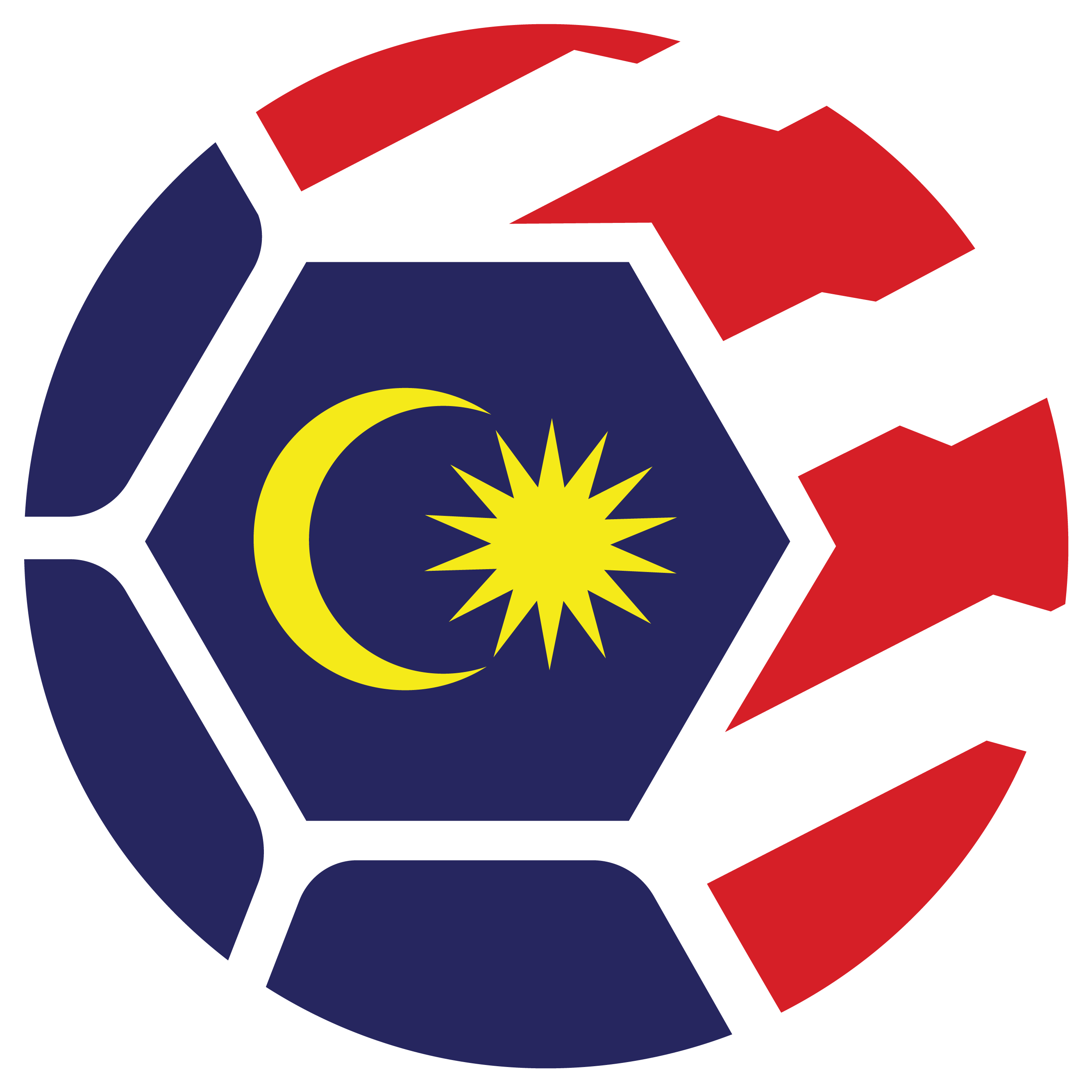 馬來西亞 桌布 壁紙 — 一個足球設計，馬來西亞國旗的彎月與星星位於藍色六邊形上，周圍環繞紅色和白色面板。