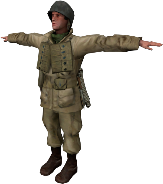 Cod 桌布 壁紙 — 一個身穿卡其色軍服和頭盔的3D渲染士兵，在黑色背景前張開雙臂站立。