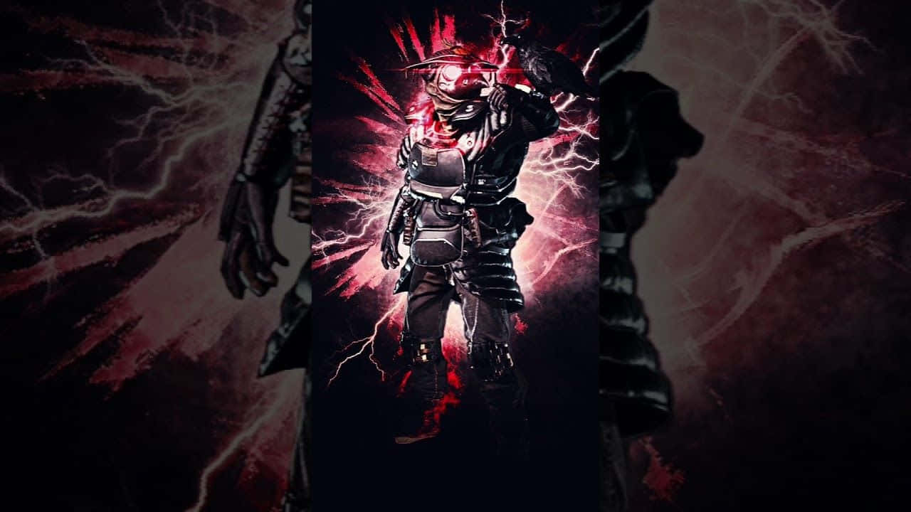 Apex Legends Bloodhound 桌布 壁紙 — 一個身穿暗黑盔甲的戰士，雙眼發出紅光，周圍閃電劈啪作響，擺出戲劇性的姿勢。