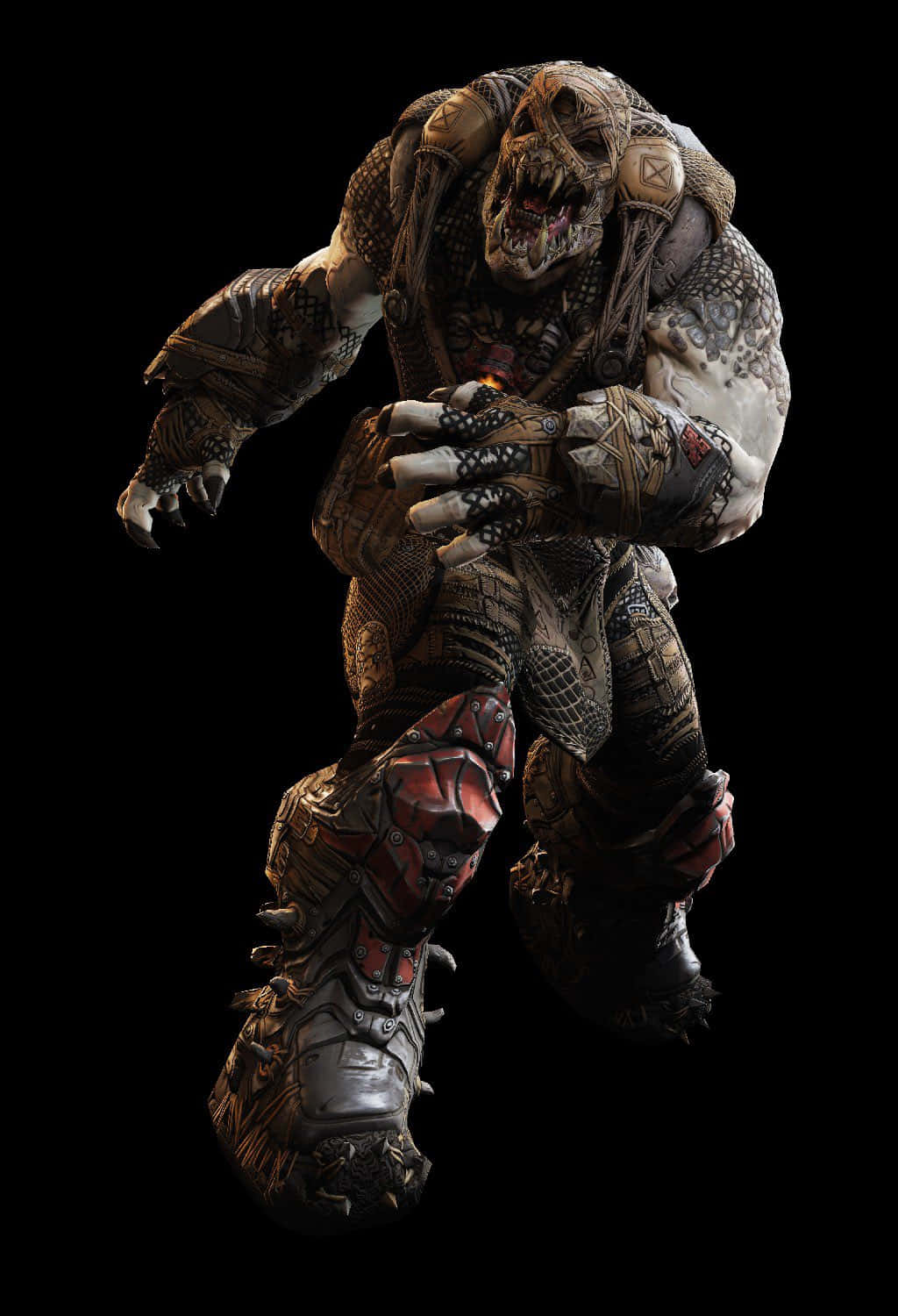 Best Gears Of War 5 桌布 壁紙 — 一個身穿盔甲、臉如骷髏、眼睛發光的威脅性怪物站在黑色背景前。