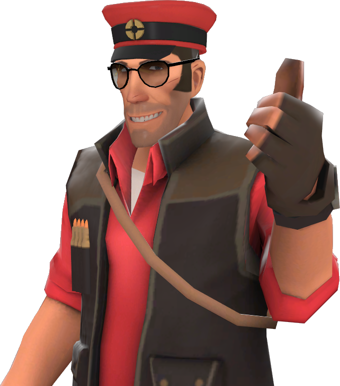 Tf2 桌布 壁紙 — 一個身穿紅色制服和帽子的歡樂卡通士兵，手裡拿著雪茄豎起大拇指。