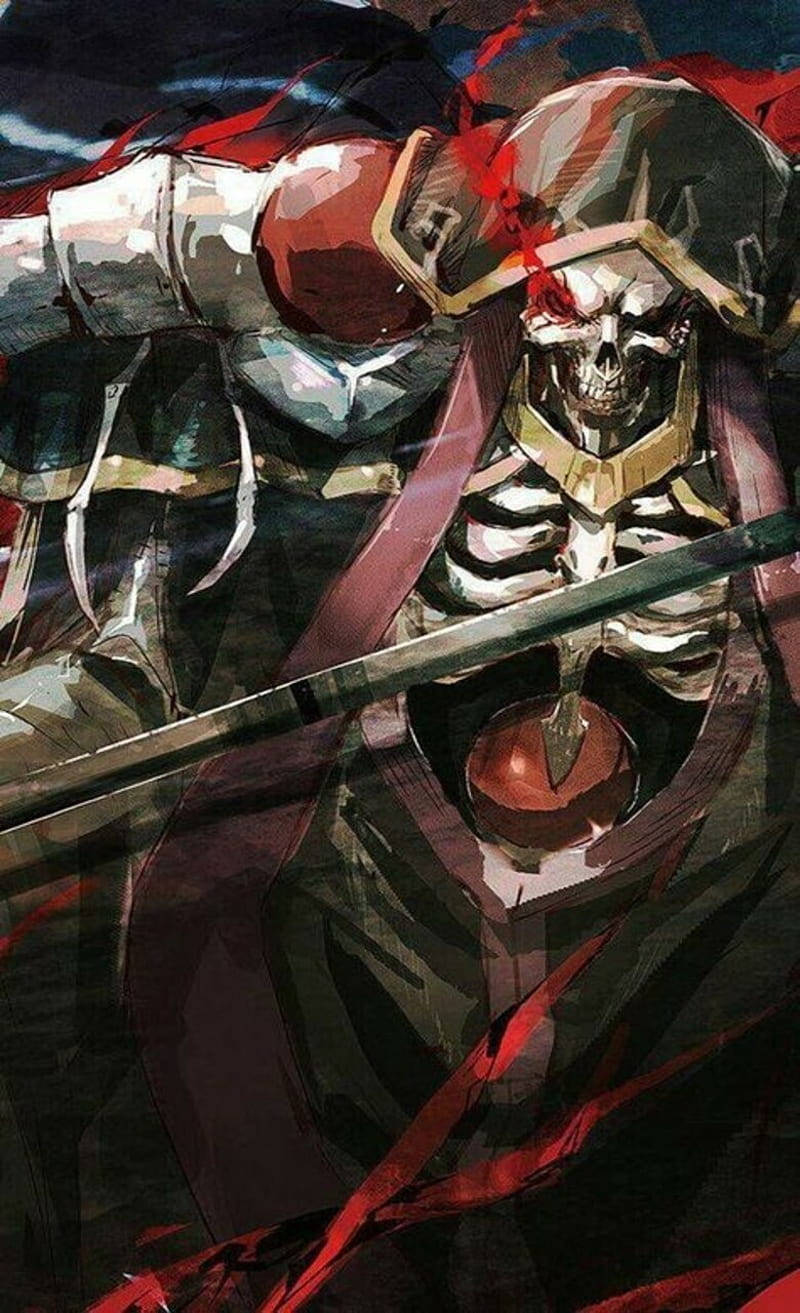 Death Knight 桌布 壁紙 — 一個身穿華麗盔甲的骷髏戰士，在黑暗暴風雨的背景下揮舞著帶有深紅色能量條紋的劍。