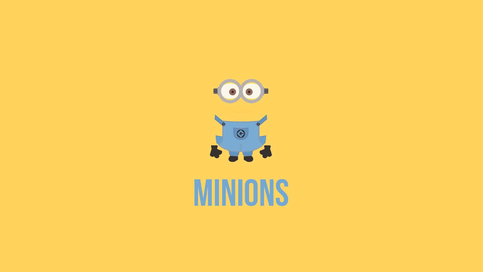 Minion 桌布 壁紙 — 一個身穿藍色衣服、戴著超大護目鏡的單個Minion站在純黃色背景中央，下方有MINIONS字樣。