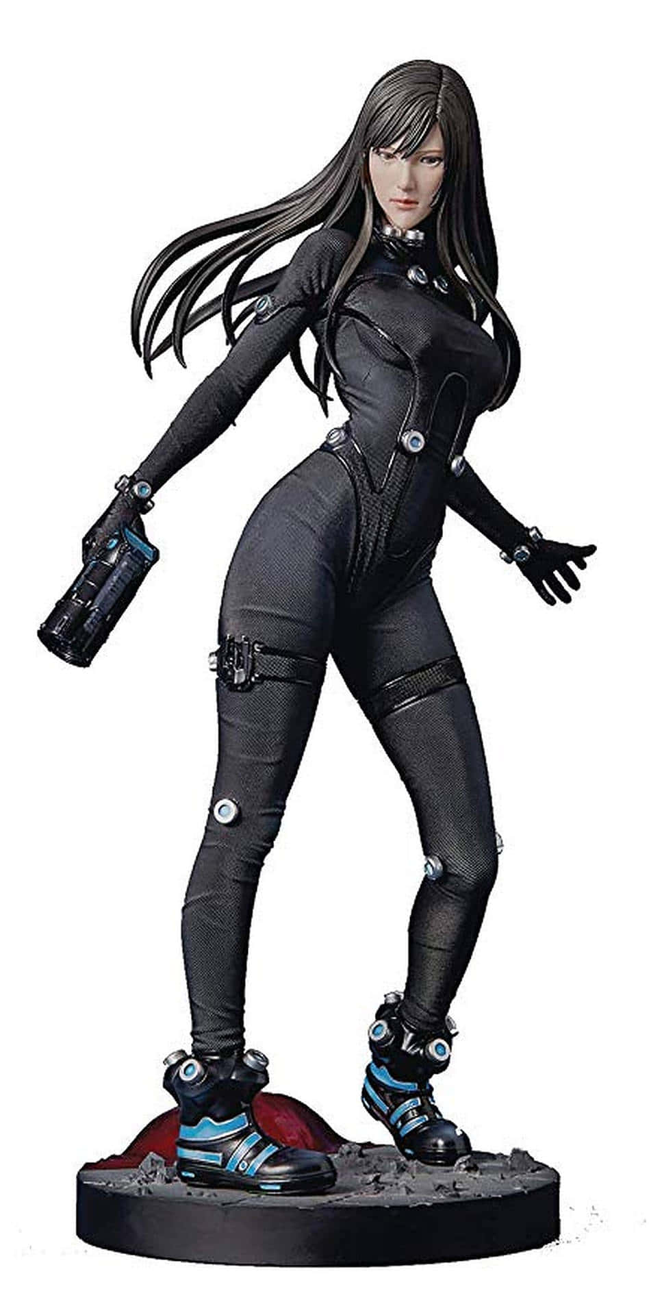 Reika Shimohira 桌布 壁紙 — 一個身穿黑色戰術服、手持武器的女性動漫角色的精細雕像。