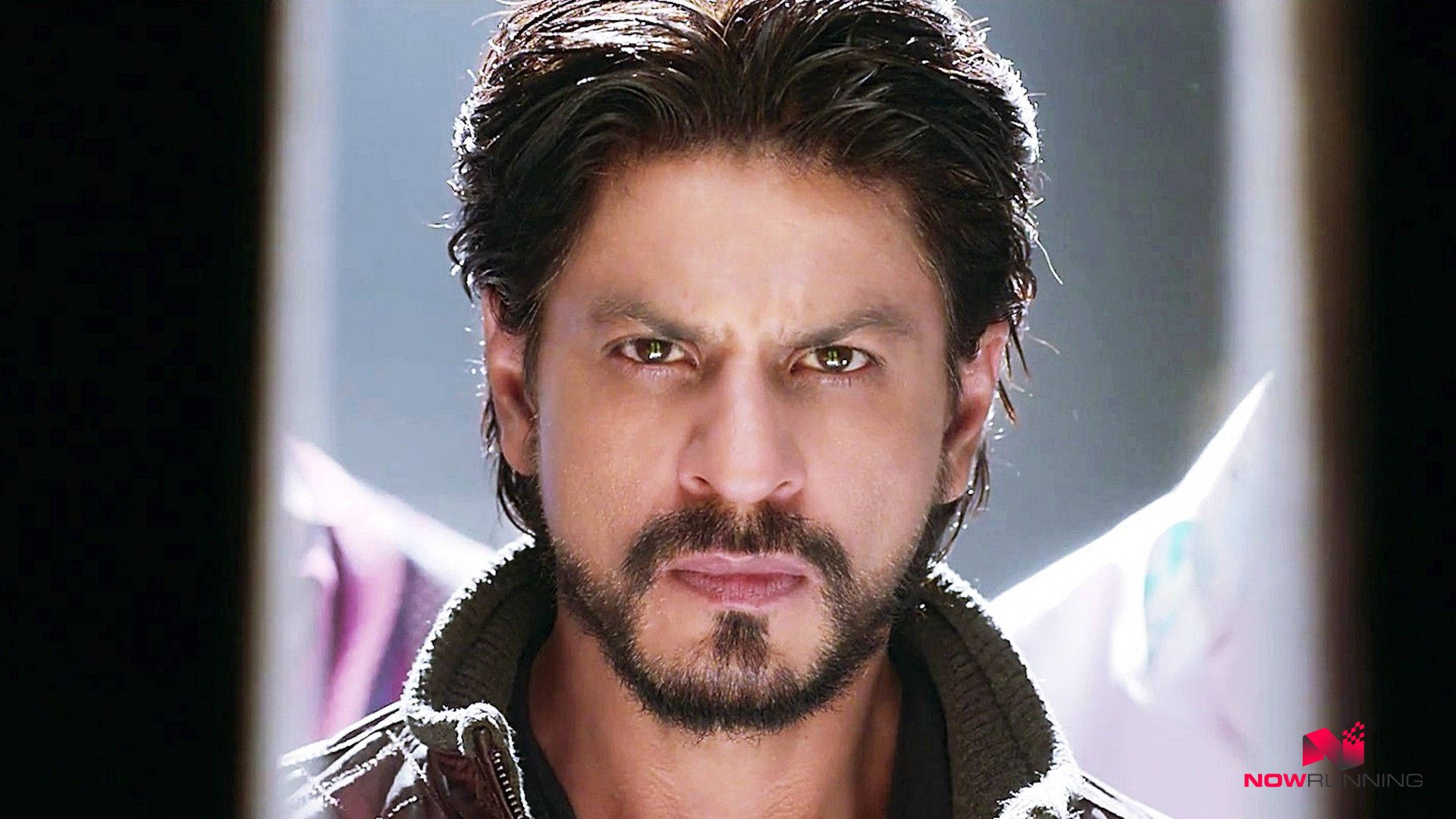 Shahrukh 桌布 壁紙 — 一個近距離肖像，一個鬍鬚男人眼神銳利，被暗色垂直條紋框住，背景模糊。