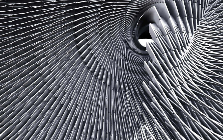 Kinetic Art 桌布 壁紙 — 一個迷人的單色螺旋隧道，由重複的金屬棒匯聚成一個黑暗的漩渦。
