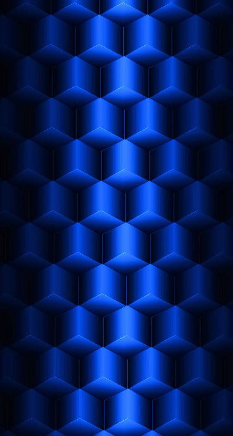 3D iPhone 壁紙 桌布 壁紙 — 一個迷人的圖案，由發光的藍色六角棱柱組成，帶有銳利的陰影和鮮豔的高光，逐漸消失在黑暗中。