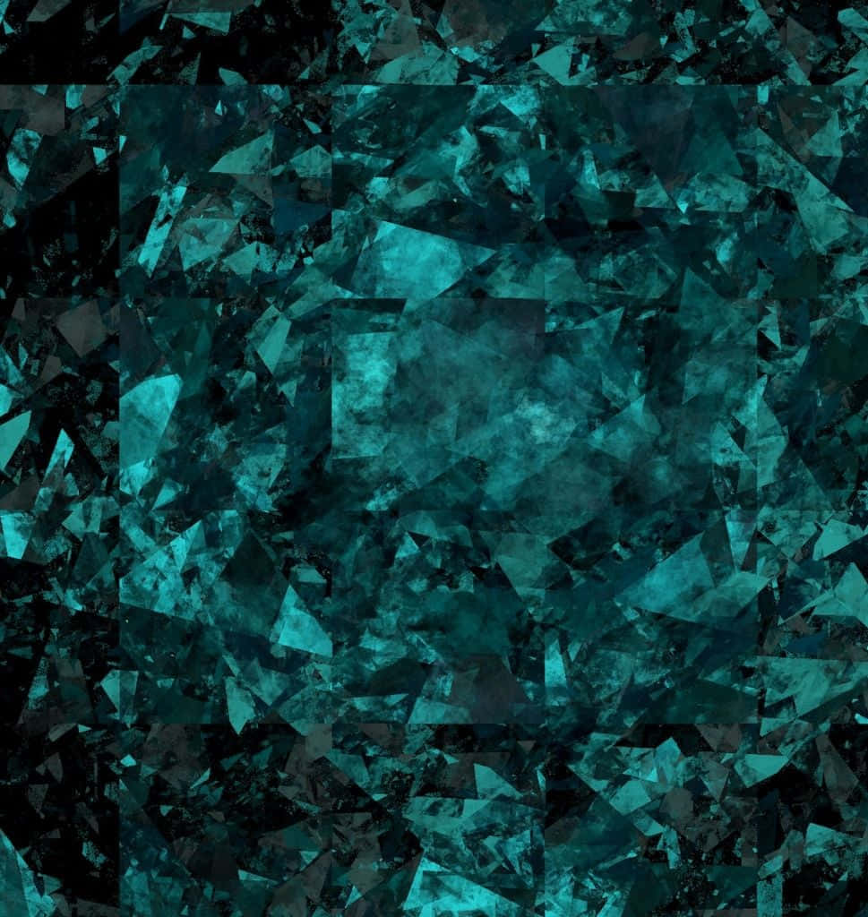 Dark Teal 桌布 壁紙 — 一個迷人的抽象圖案，由破碎的藍綠色玻璃碎片在深色背景上構成。