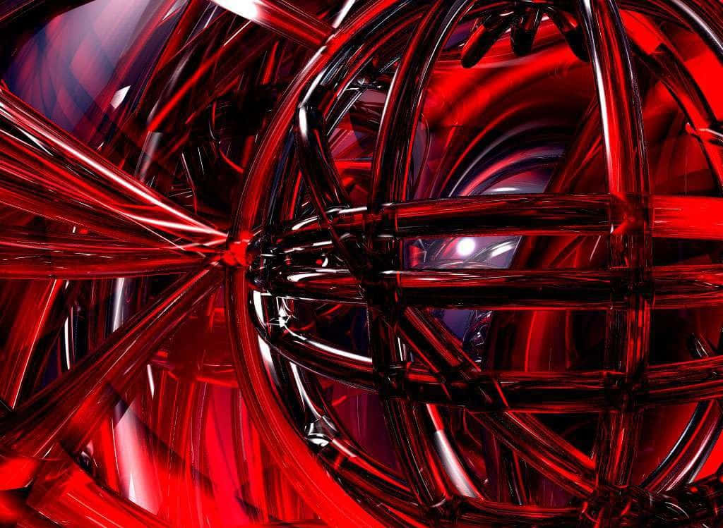 Red Abstract 桌布 壁紙 — 一個迷人的抽象構圖，由交織的紅色玻璃管和球體組成，具有反光表面和發光高光。