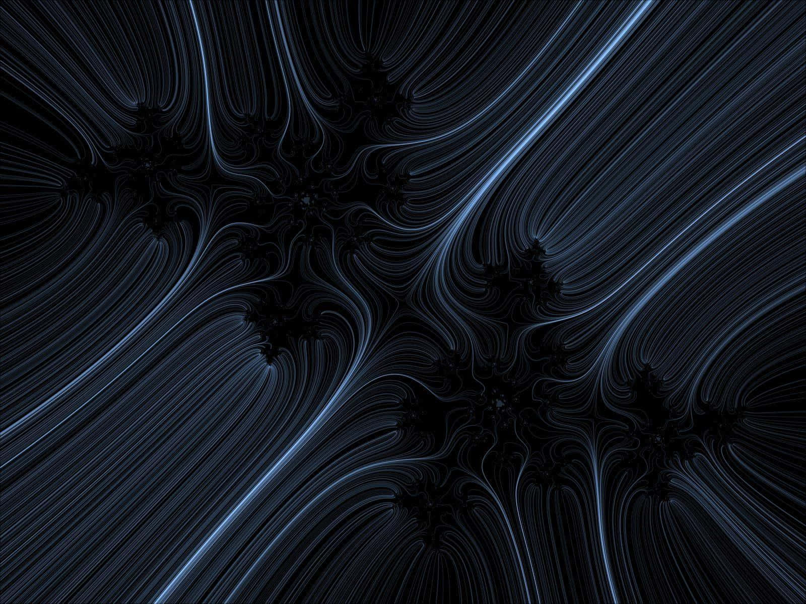 Dark Web 桌布 壁紙 — 一個迷人的抽象碎形圖案，發光的藍色線條在深黑色背景上旋轉。