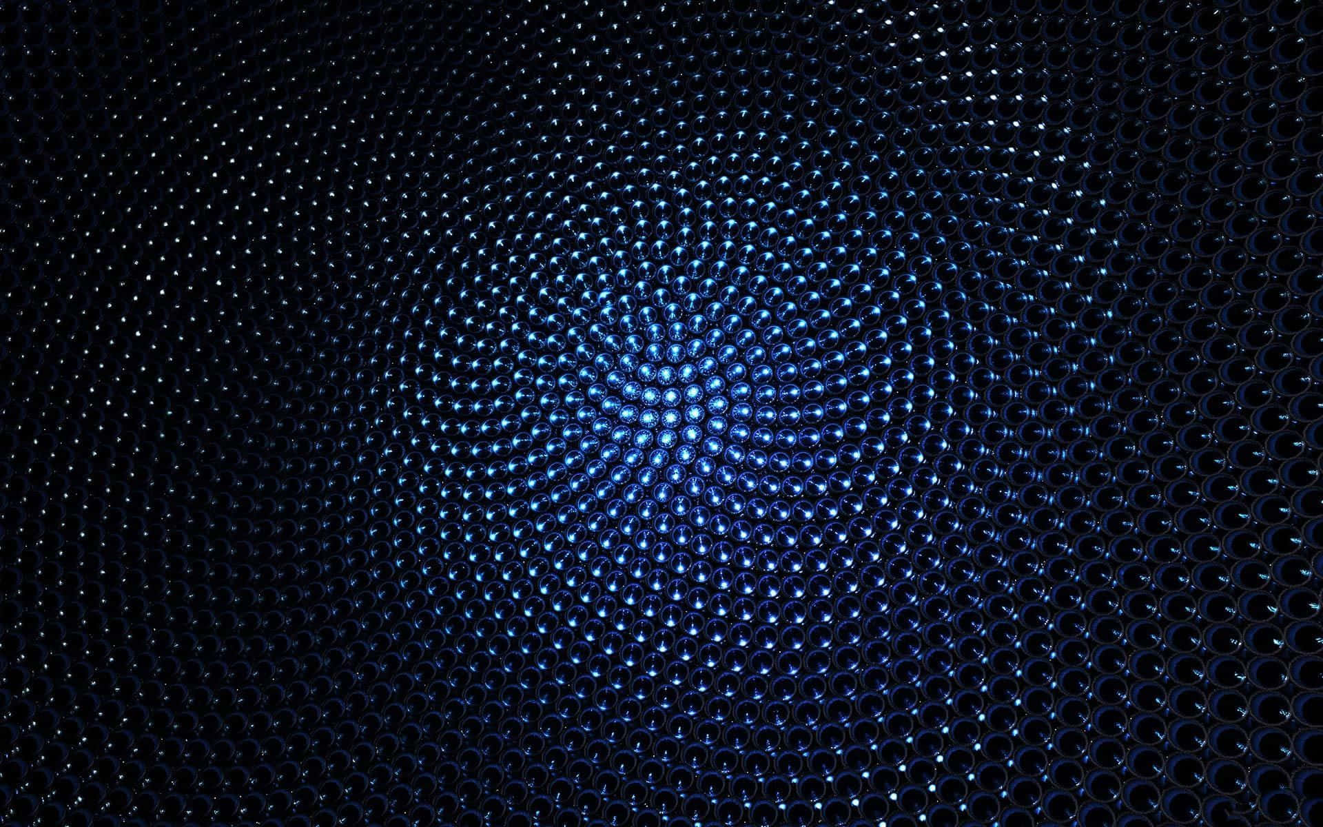 3D 桌布 壁紙 — 一個迷人的放射狀圖案，由發光的藍色點在深色紋理表面上向明亮的中心匯聚而成。