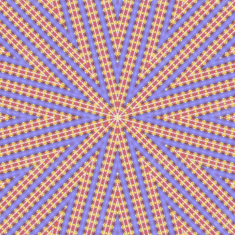 Aesthetic Trippy 桌布 壁紙 — 一個迷人的放射狀圖案，由重複的紫色、紅色和黃色千鳥格紋從中心點向外輻射。