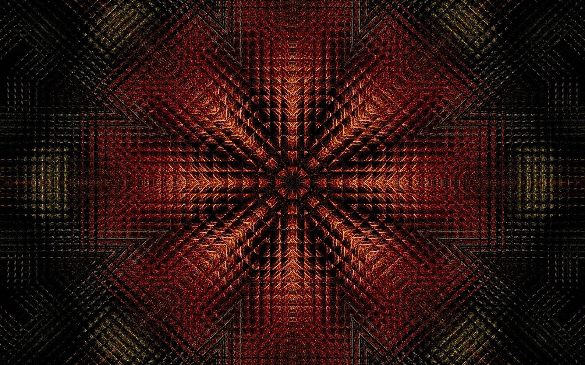 Pixel 桌布 壁紙 — 一個迷人的數位分形圖案從中心點向外輻射，呈現深紅和黑色的幾何對稱。