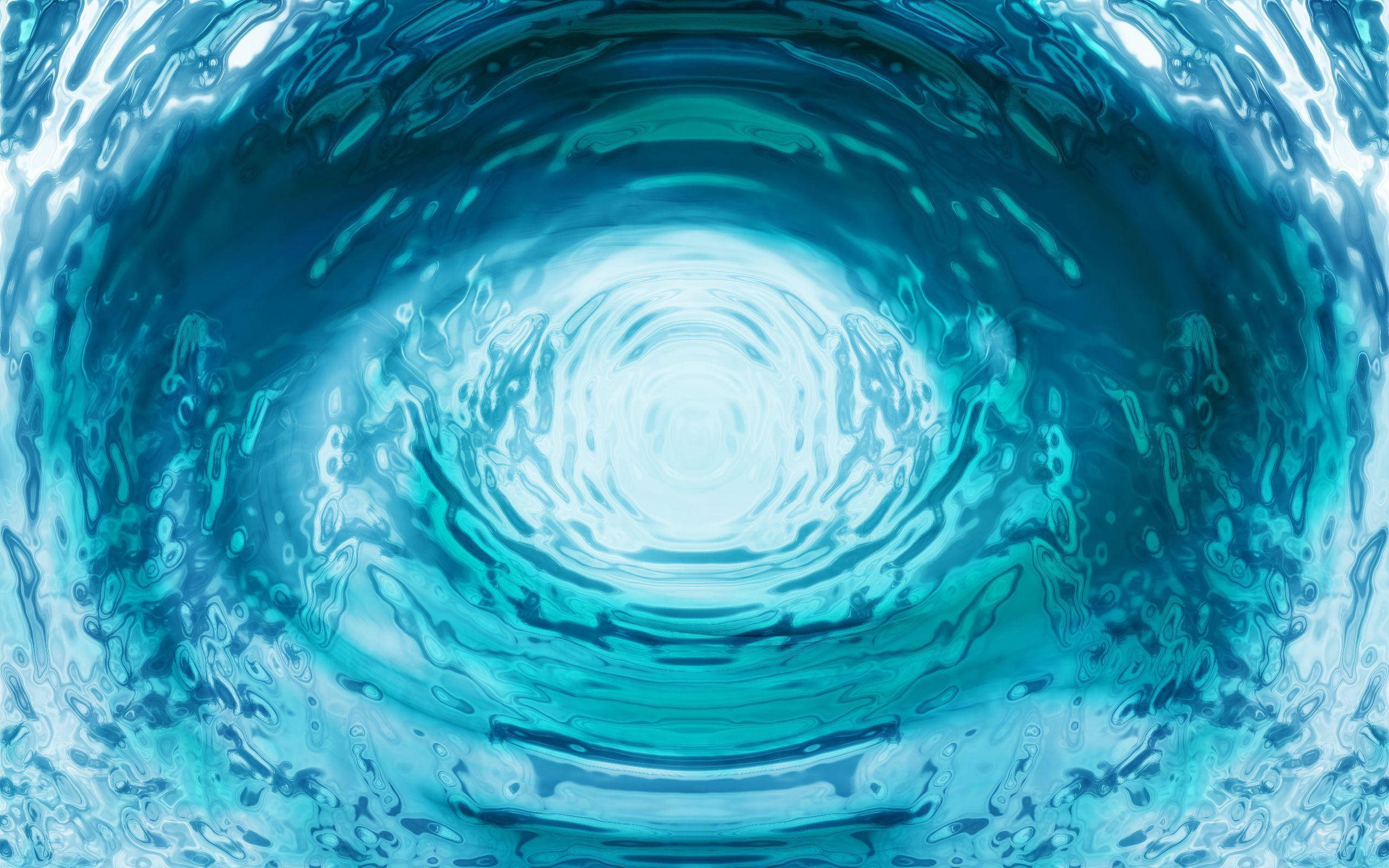 水 桌布 壁紙 — 一個迷人的數位漩渦，由藍綠色和青色水流匯聚成一個明亮的發光漩渦。