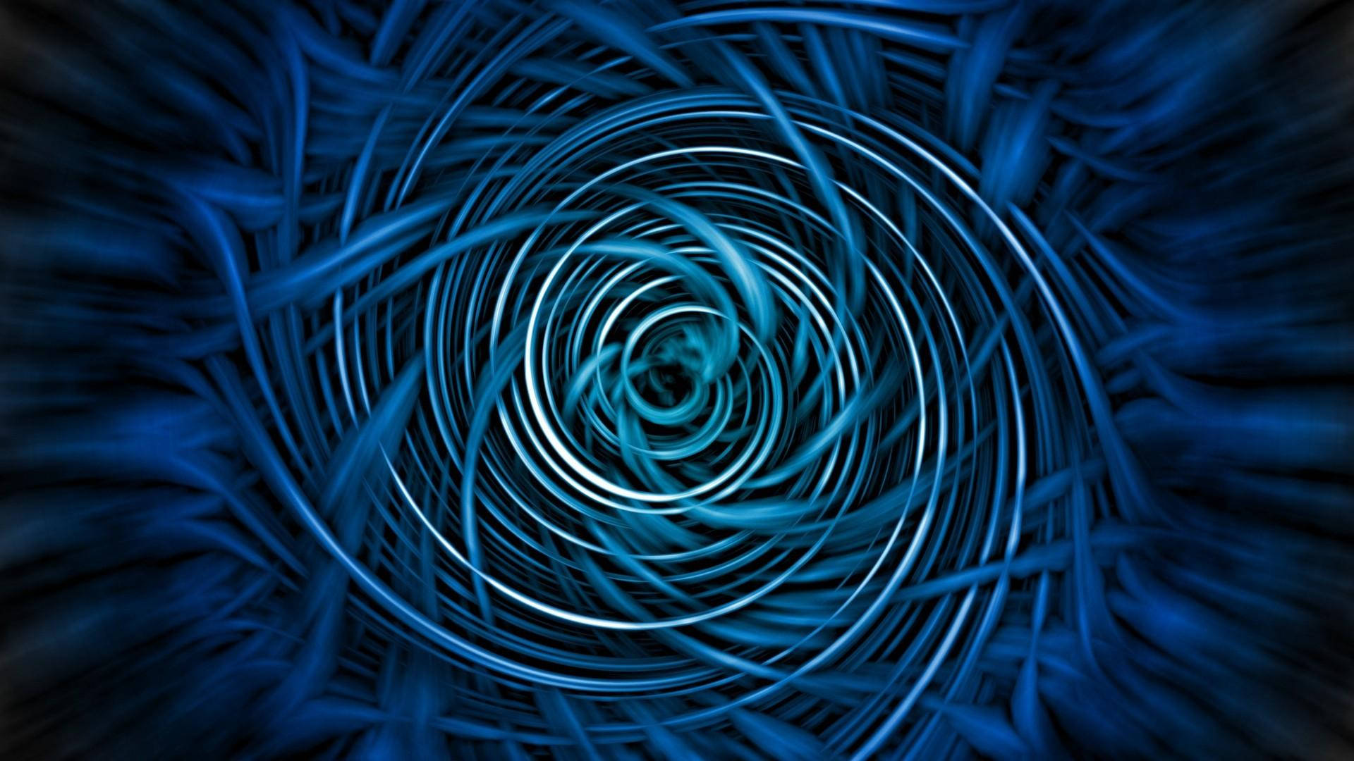 Spiral 桌布 壁紙 — 一個迷人的數位螺旋隧道，由發光的藍色線條匯聚成一個黑暗的中心。
