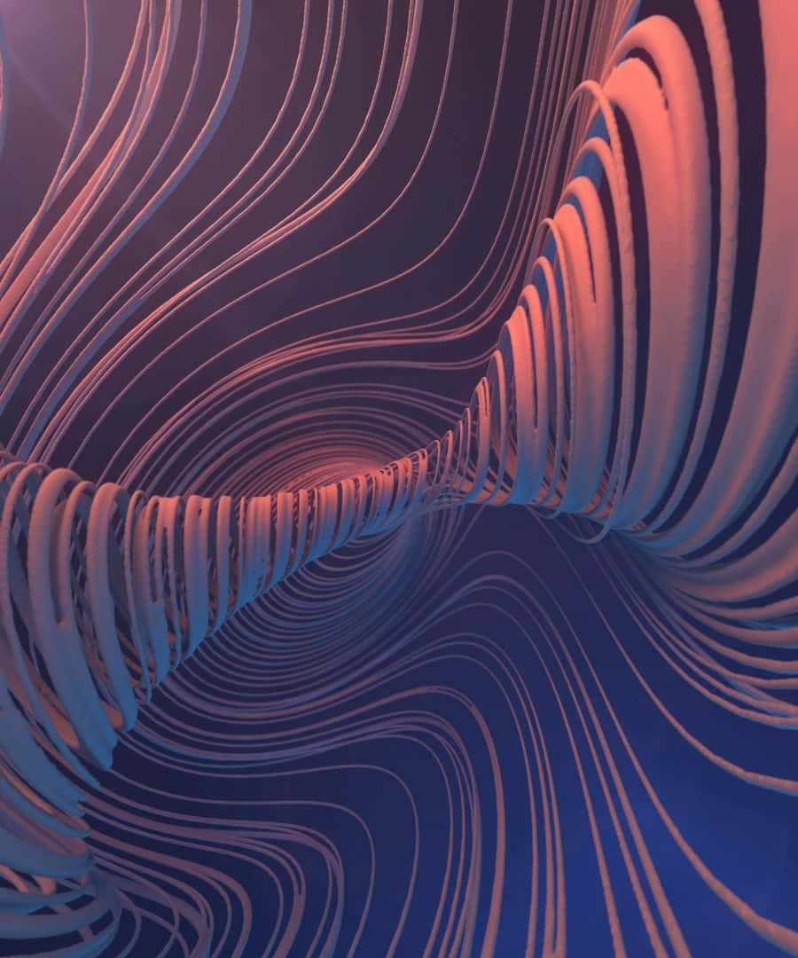 1080p 桌布 壁紙 — 一個迷人的數位隧道，由發光的粉紅色和藍色波浪絲帶螺旋延伸至無限，帶有催眠般的深度。