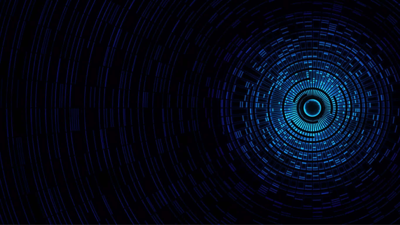 1366x768 Amoled 桌布 壁紙 — 一個迷人的數位隧道，由發光的藍色矩形片段組成，在黑色虛空中向內螺旋。