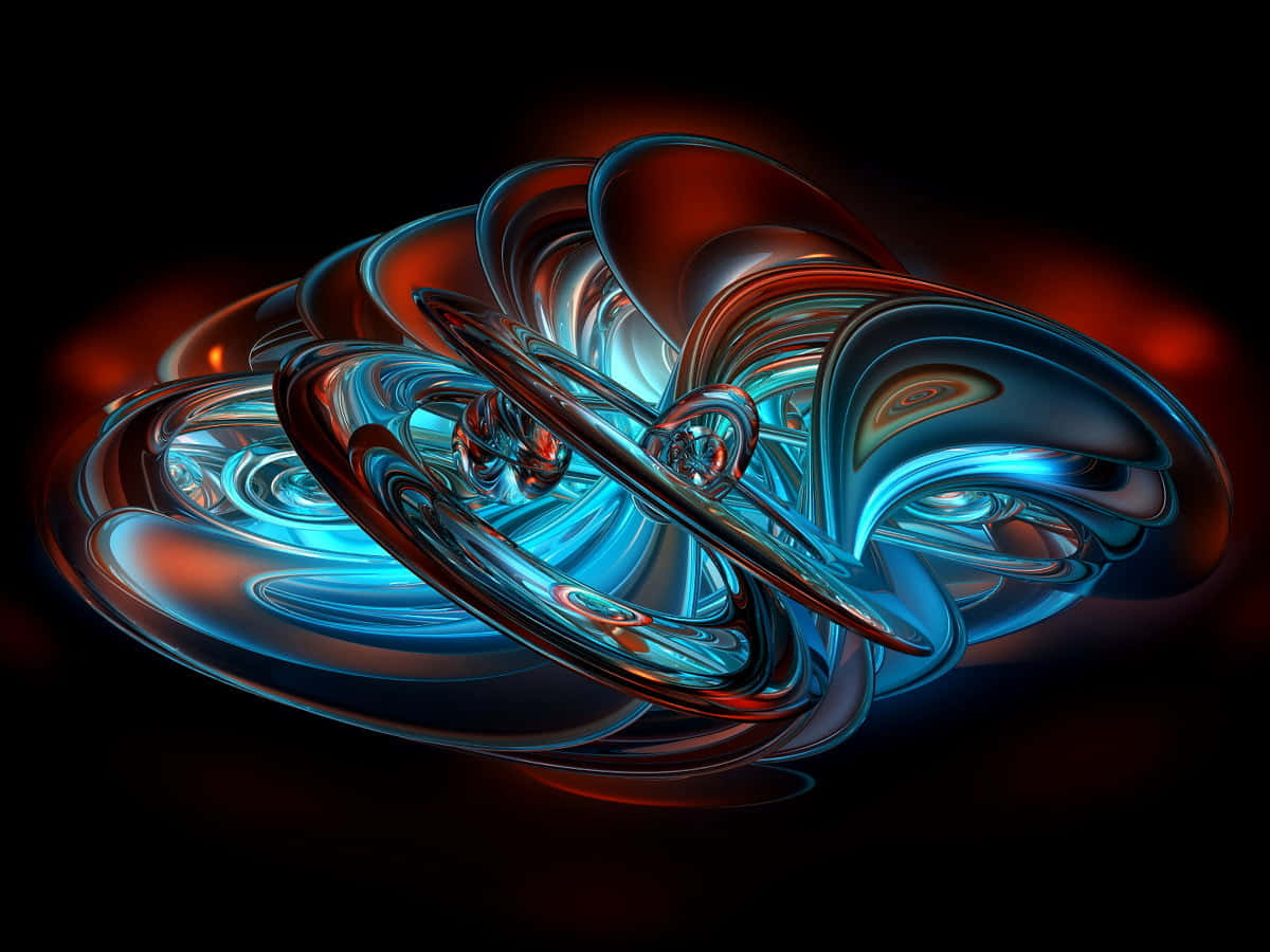 3d Graphics 桌布 壁紙 — 一個迷人的數位雕塑，由發光藍色和火紅色的金屬絲帶在黑色虛空中旋轉而成。