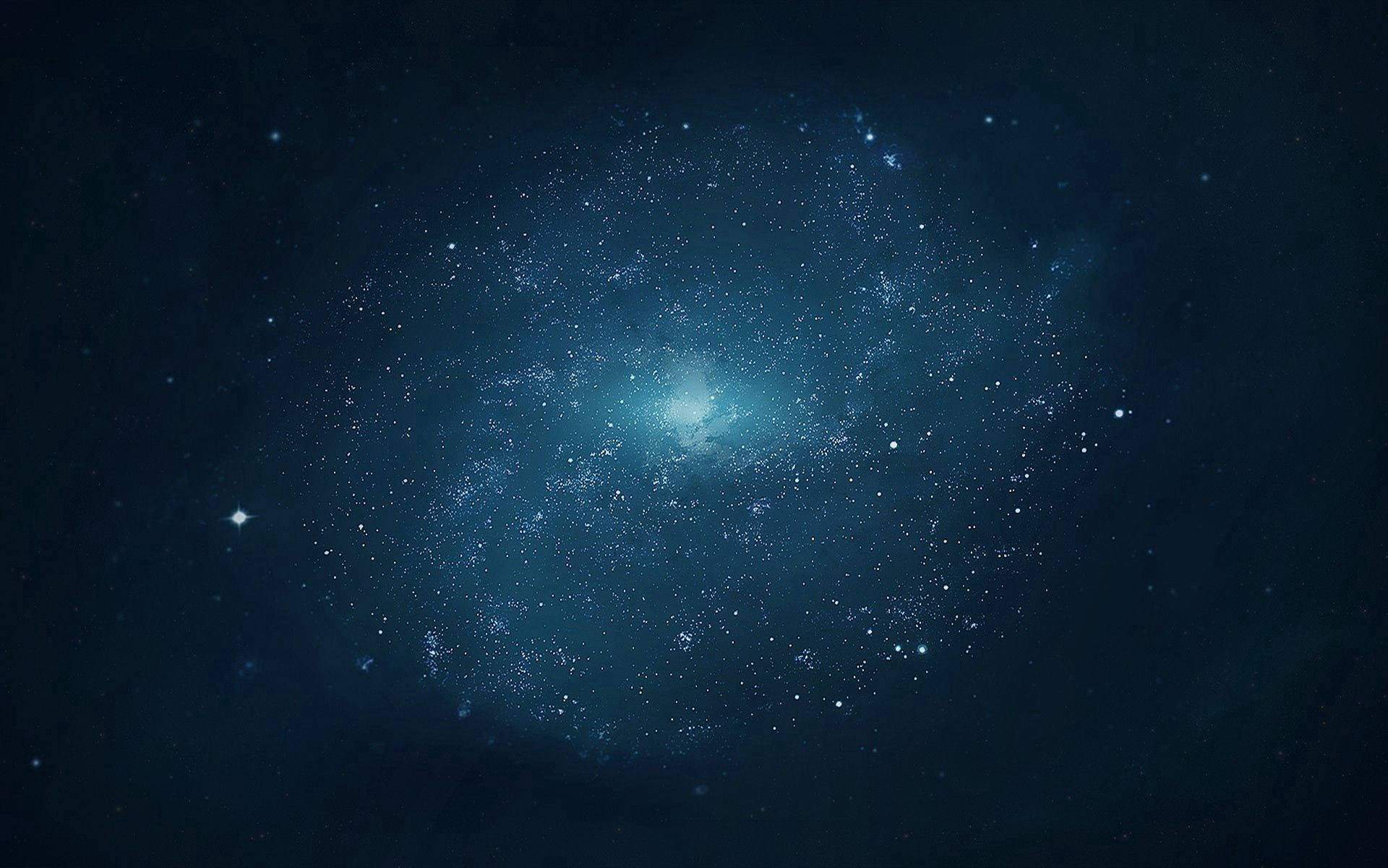 pointing 桌布 壁紙 — 一個迷人的深藍色星雲，在黑暗的宇宙背景下閃爍著散落的星星。