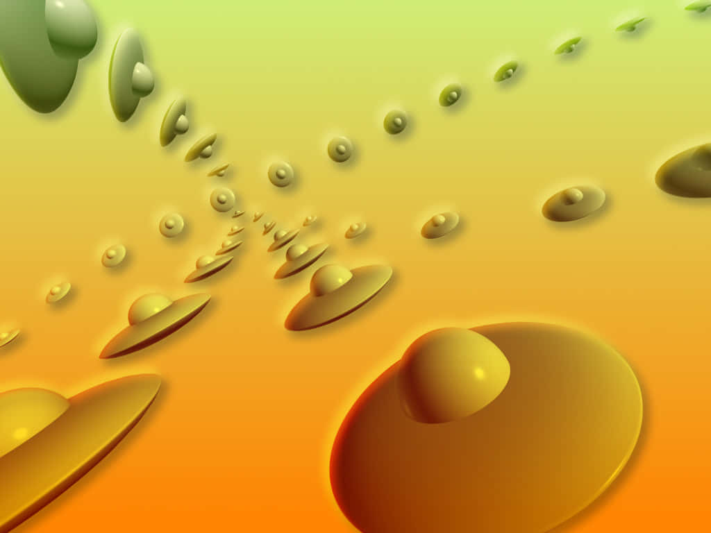 Old Mac 桌布 壁紙 — 一個迷人的漸變背景，浮動的金黃色幾何形狀逐漸消失在遠方。