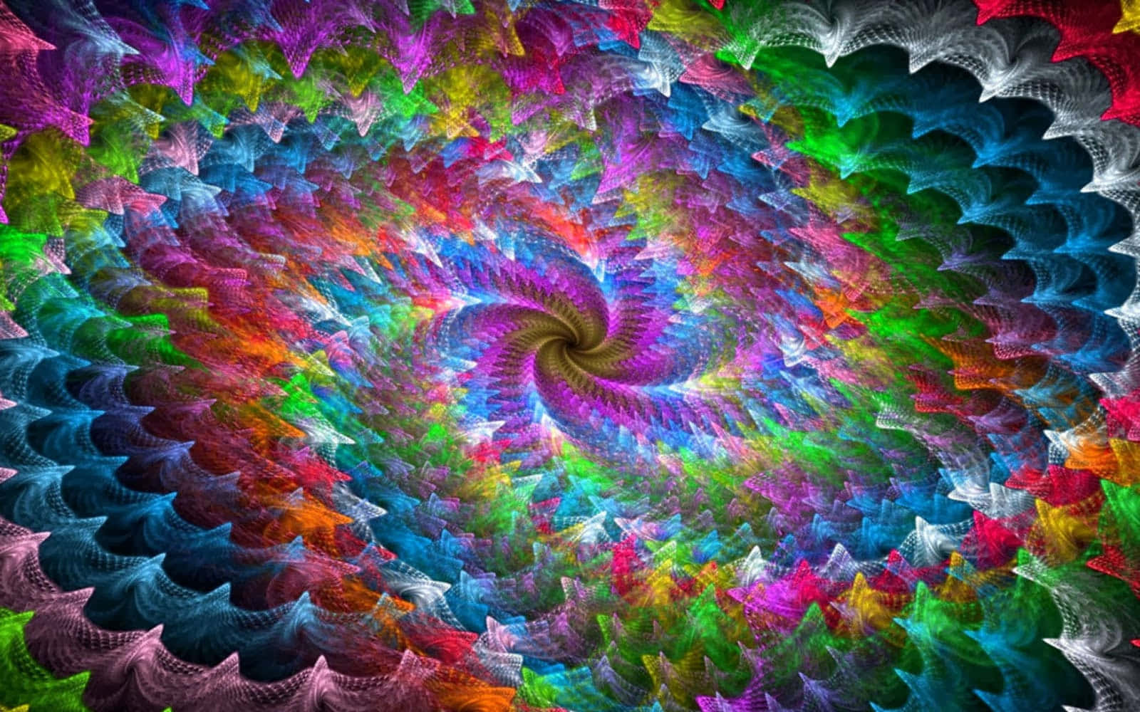Colourful 桌布 壁紙 — 一個迷人的碎形圖案螺旋，以萬花筒般的鮮豔彩虹色向外輻射。