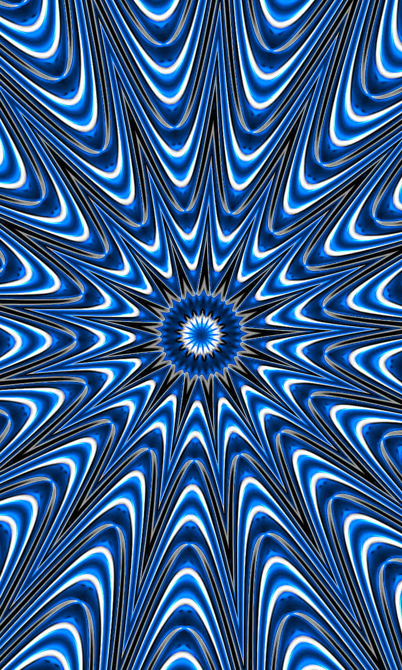 Trippy Blue 桌布 壁紙 — 一個迷人的藍色和黑色放射狀圖案，從中央的星爆中心向外輻射，帶有發光的白色亮點。