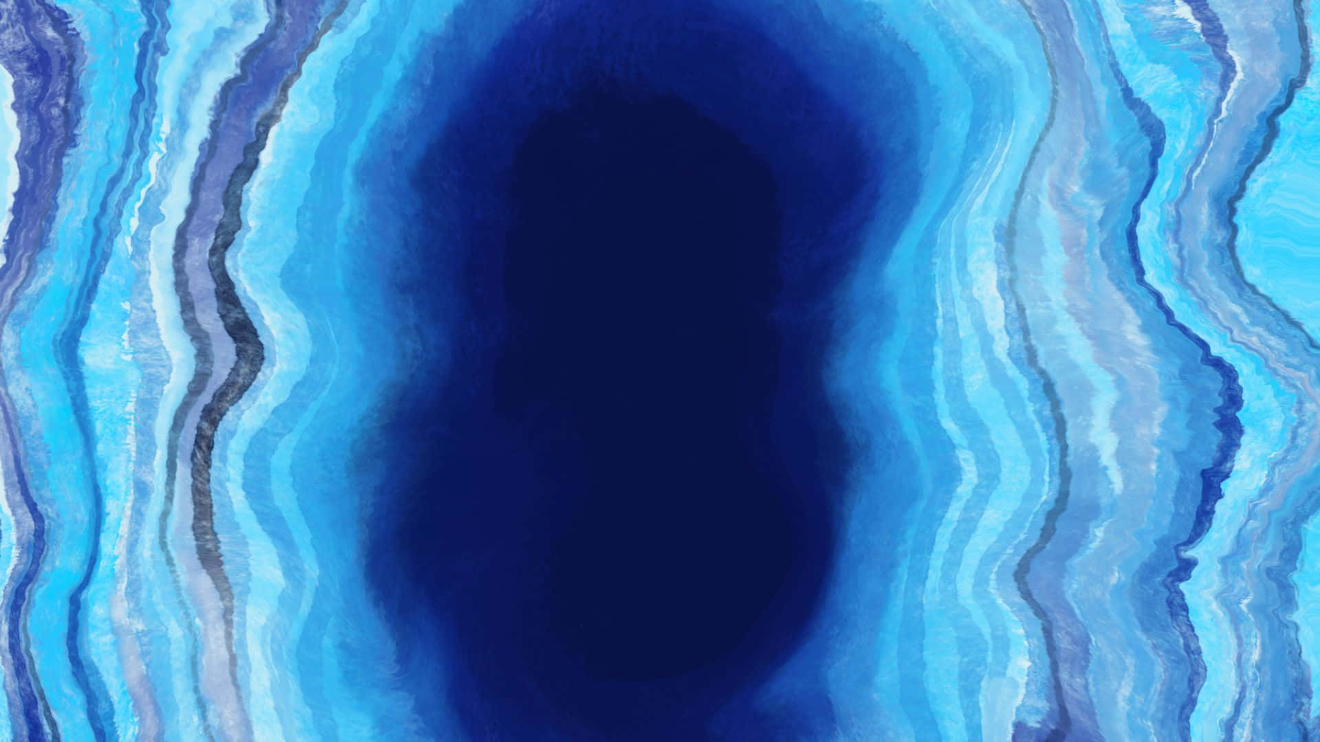 Blue Marble 桌布 壁紙 — 一個迷人的藍色瑪瑙晶洞特寫，展現出從深藍到淺藍的同心層，帶有白色和灰色條紋。