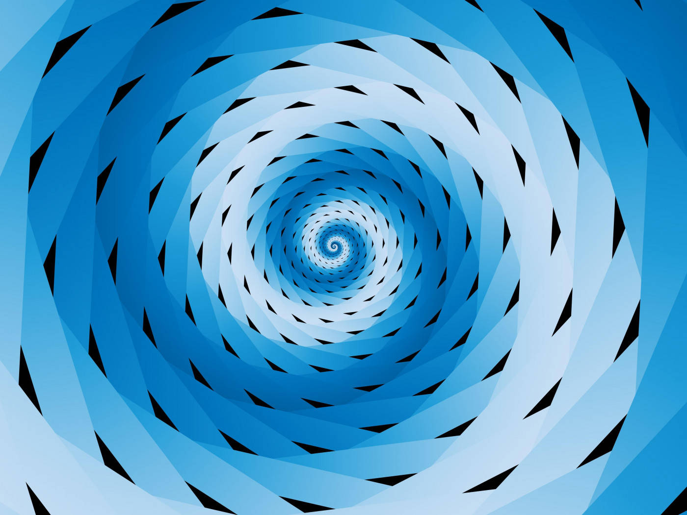 Spiral 桌布 壁紙 — 一個迷人的藍色螺旋隧道，帶有黑色三角形裝飾，逐漸消失在催眠的中心。