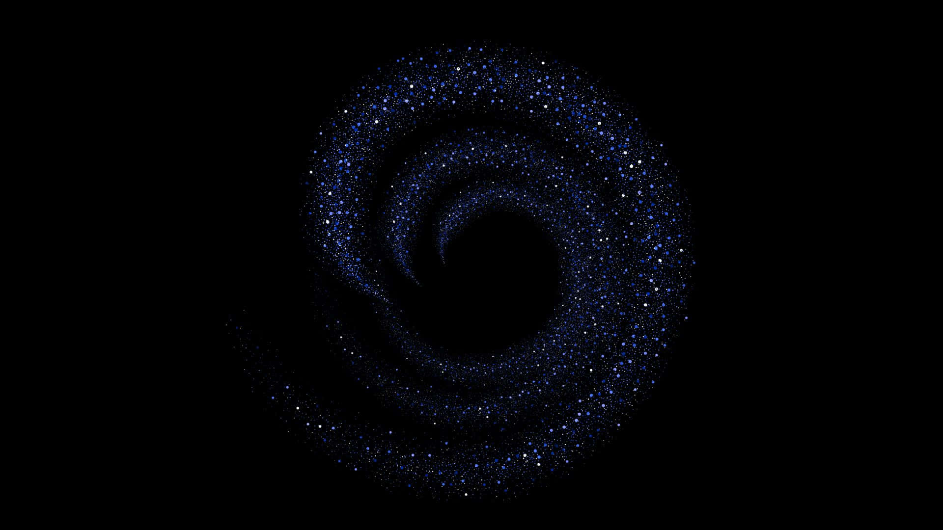 Blue Swirl 桌布 壁紙 — 一個迷人的螺旋星系，在深邃的黑色宇宙虛空中旋轉著發光的藍色星星。