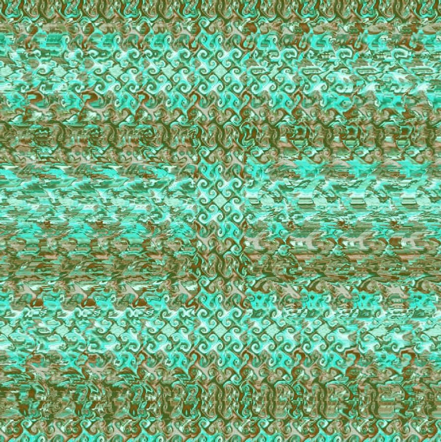 Magic Eye 桌布 壁紙 — 一個迷人的青綠色和棕色抽象圖案，帶有漩渦狀有機圖案和對稱重複。