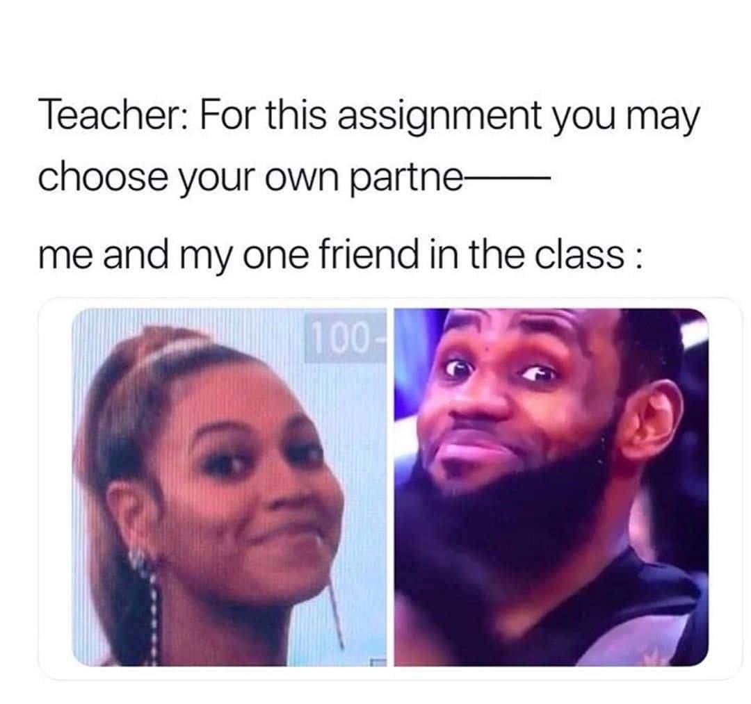 Stupid Funny 桌布 壁紙 — 一個迷因顯示Beyoncé和LeBron James對老師關於選擇夥伴的作業作出反應。