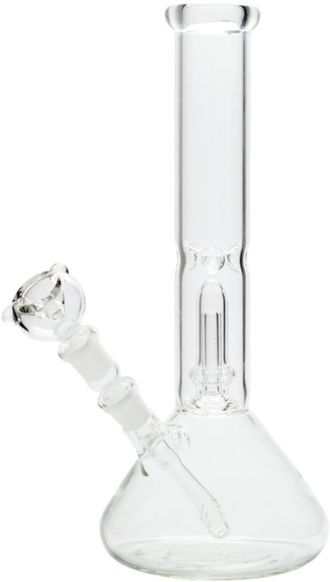 燒杯 桌布 壁紙 — 一個透明玻璃水煙槍，帶有球狀底座和碗，置於純黑背景前。