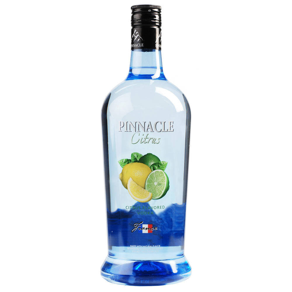 藍色瓶裝 Pinnacle Citrus 伏特加，帶有柑橘類水果圖案和法國國旗。 — Juice Wrld 壁紙