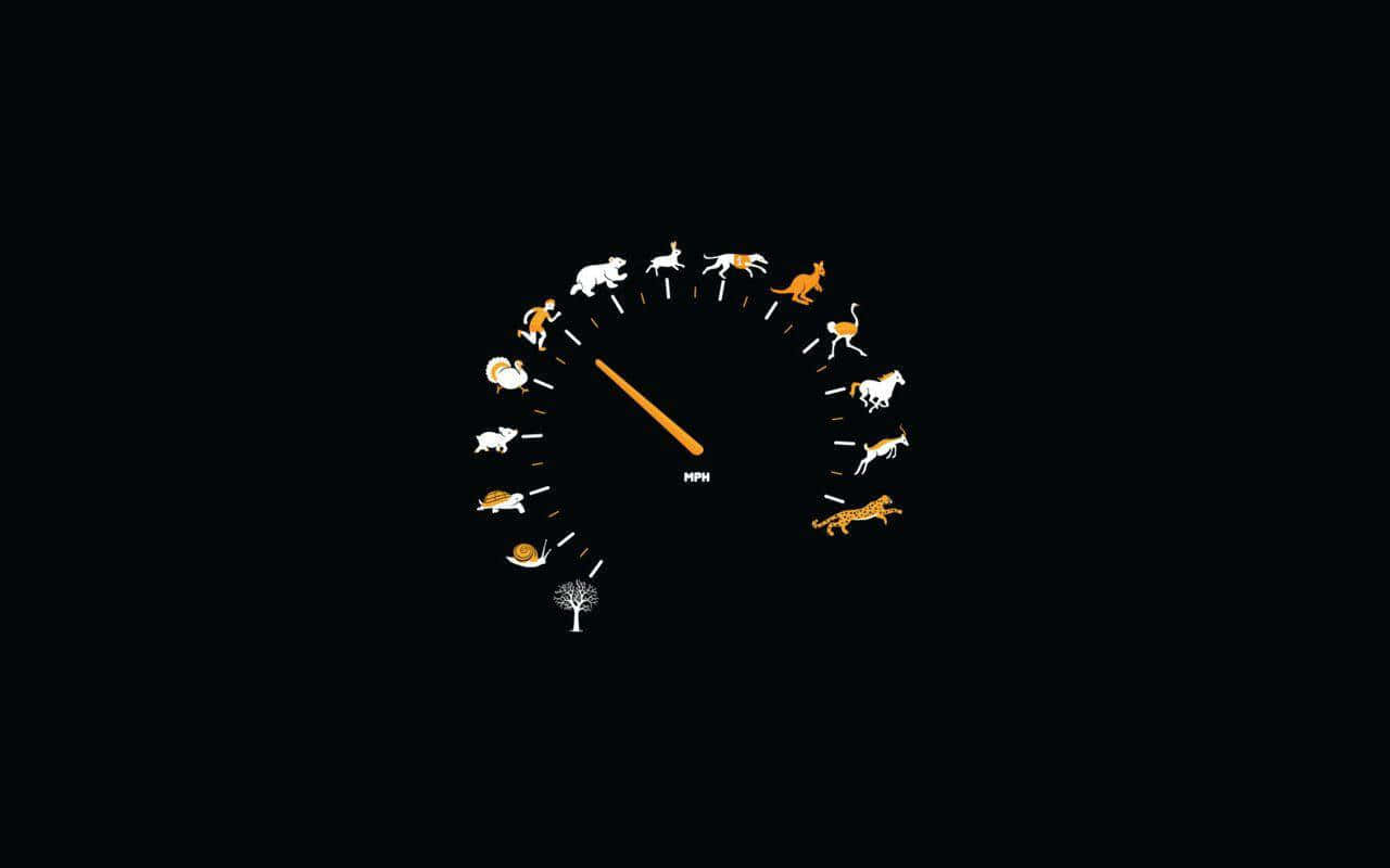 Aesthetic Black 桌布 壁紙 — 一個速度計，帶有動物剪影在黑色背景上移動。