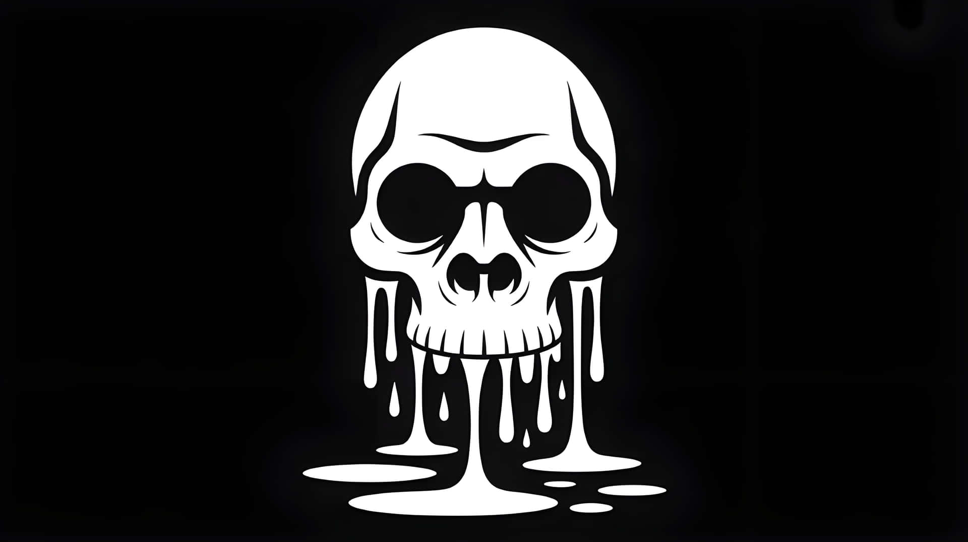 Dark Aesthetic Skull Drip Illustration Wallpaper 壁紙 — 一個醒目的白色風格化頭骨將黏稠液體滴在黑色背景上，營造出令人不寒而慄的極簡恐怖效果。
