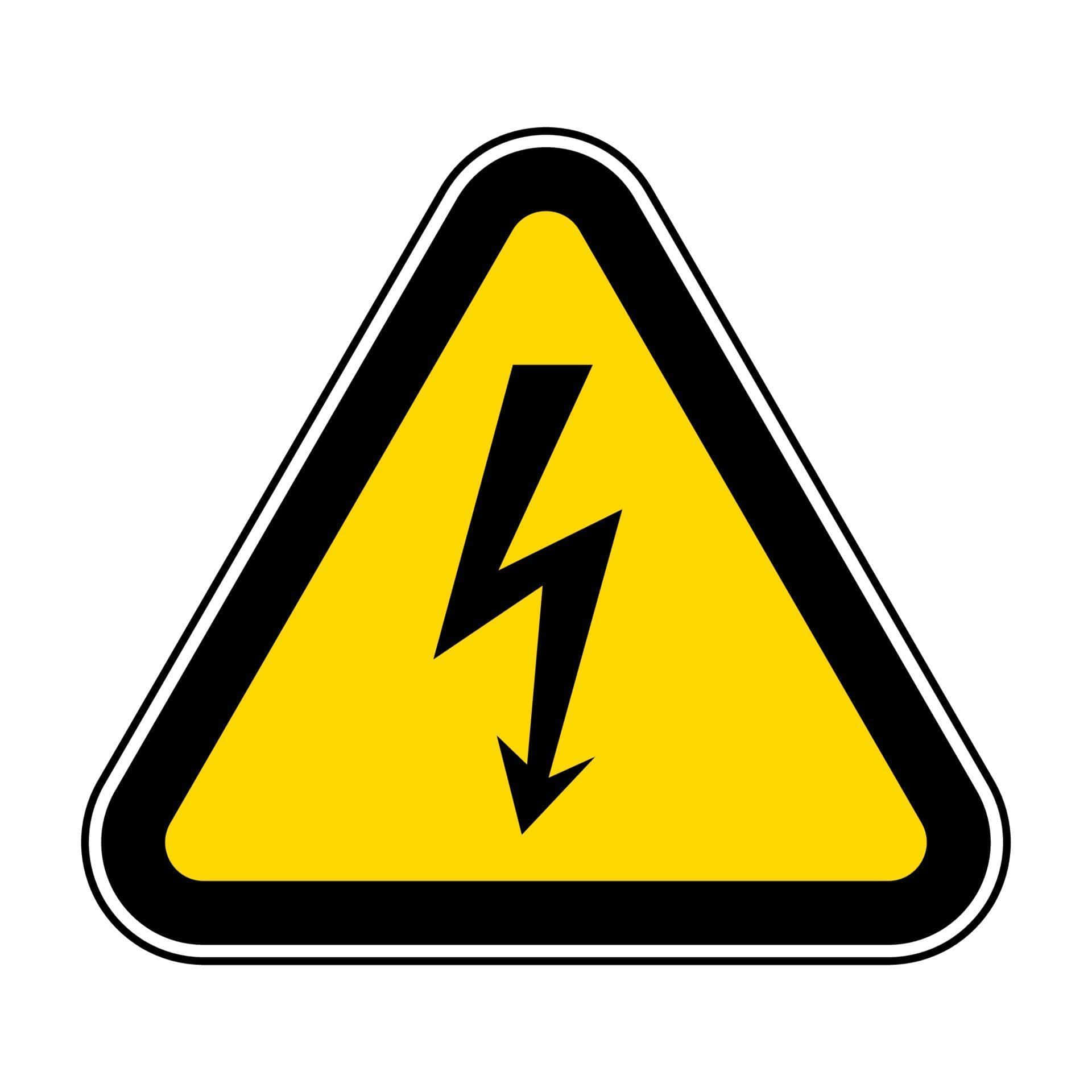 Warning Sign 桌布 壁紙 — 一個醒目的黃色三角形警告標誌，帶有黑色閃電符號，表示高電氣危險。