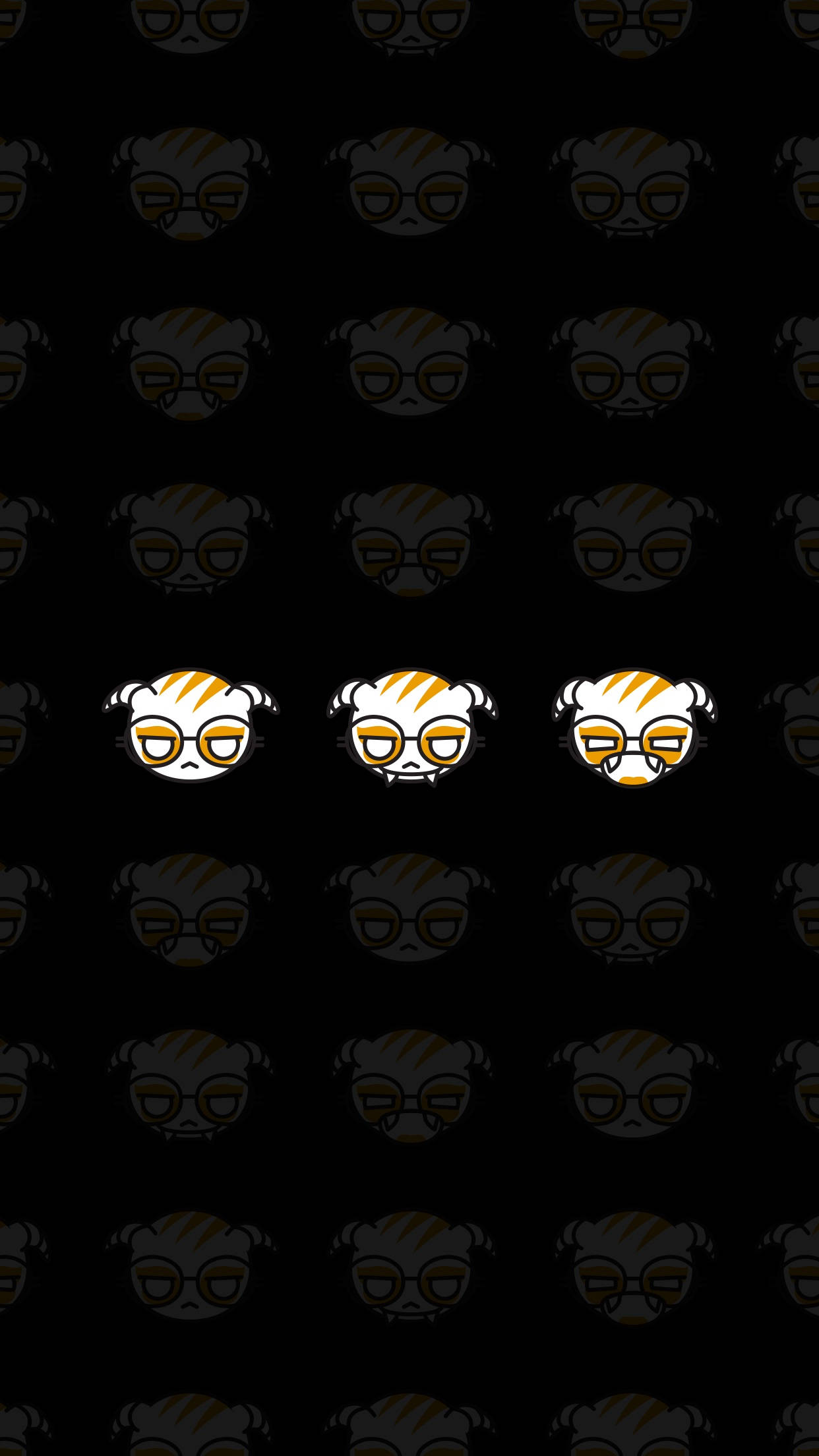 dokkaebi rainbow six siege 桌布 壁紙 — 一個重複的圖案，卡通老虎頭戴眼鏡在黑色背景上微弱發光。