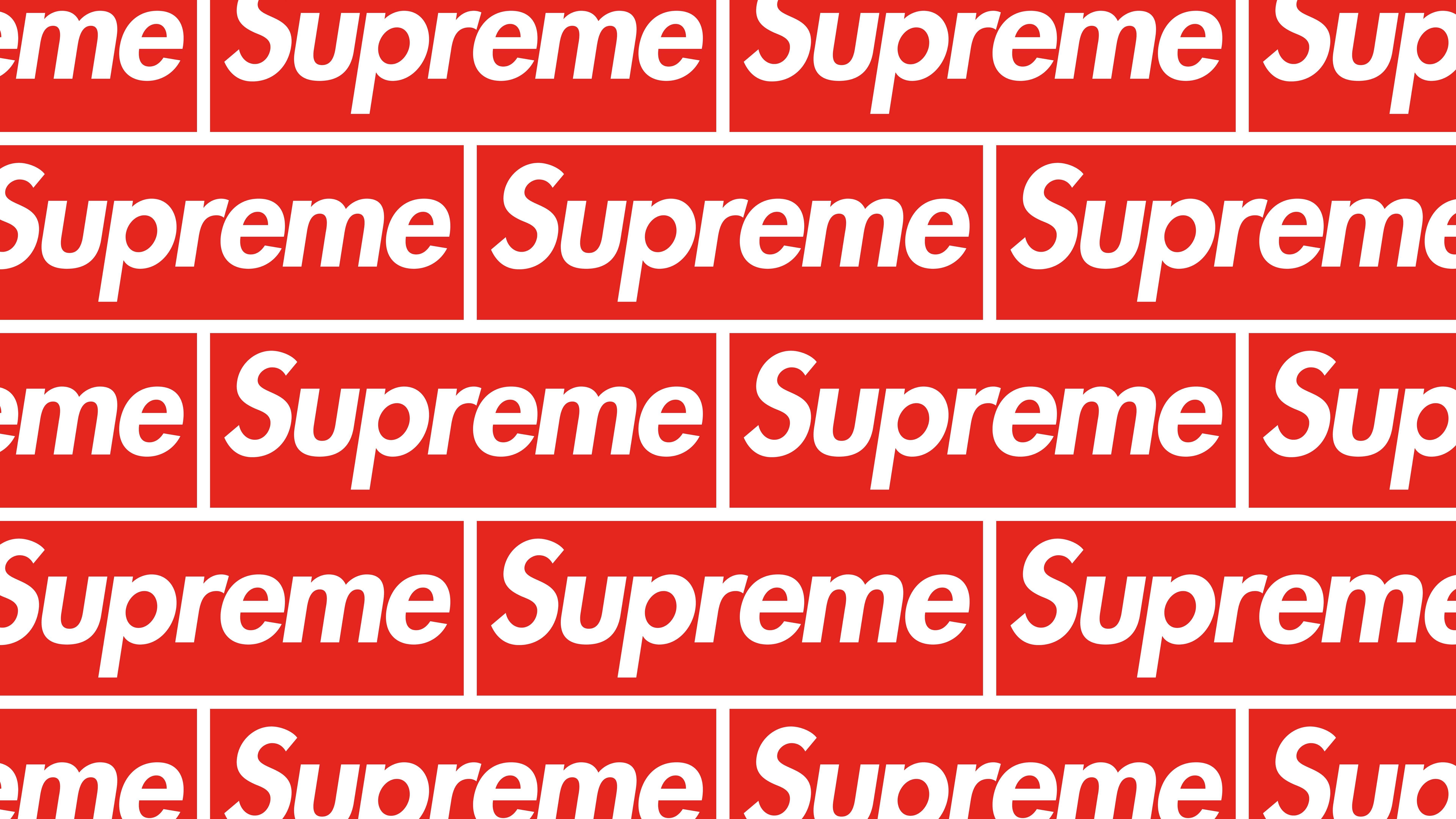 Supreme Logo 桌布 壁紙 — 一個重複的紅色Supreme標誌圖案，帶有白色文字，排列成網格狀。