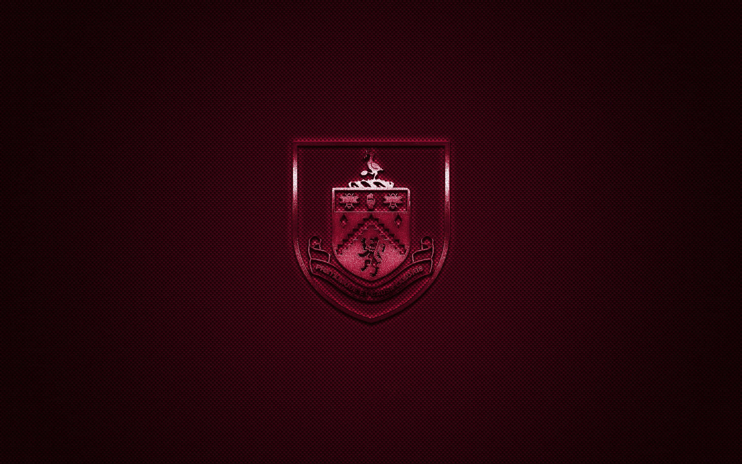 Burnley Fc 桌布 壁紙 — 一個金屬深紅色紋章，帶有獅子和皇冠，在帶有紋理的深紅色背景上隱隱發光。