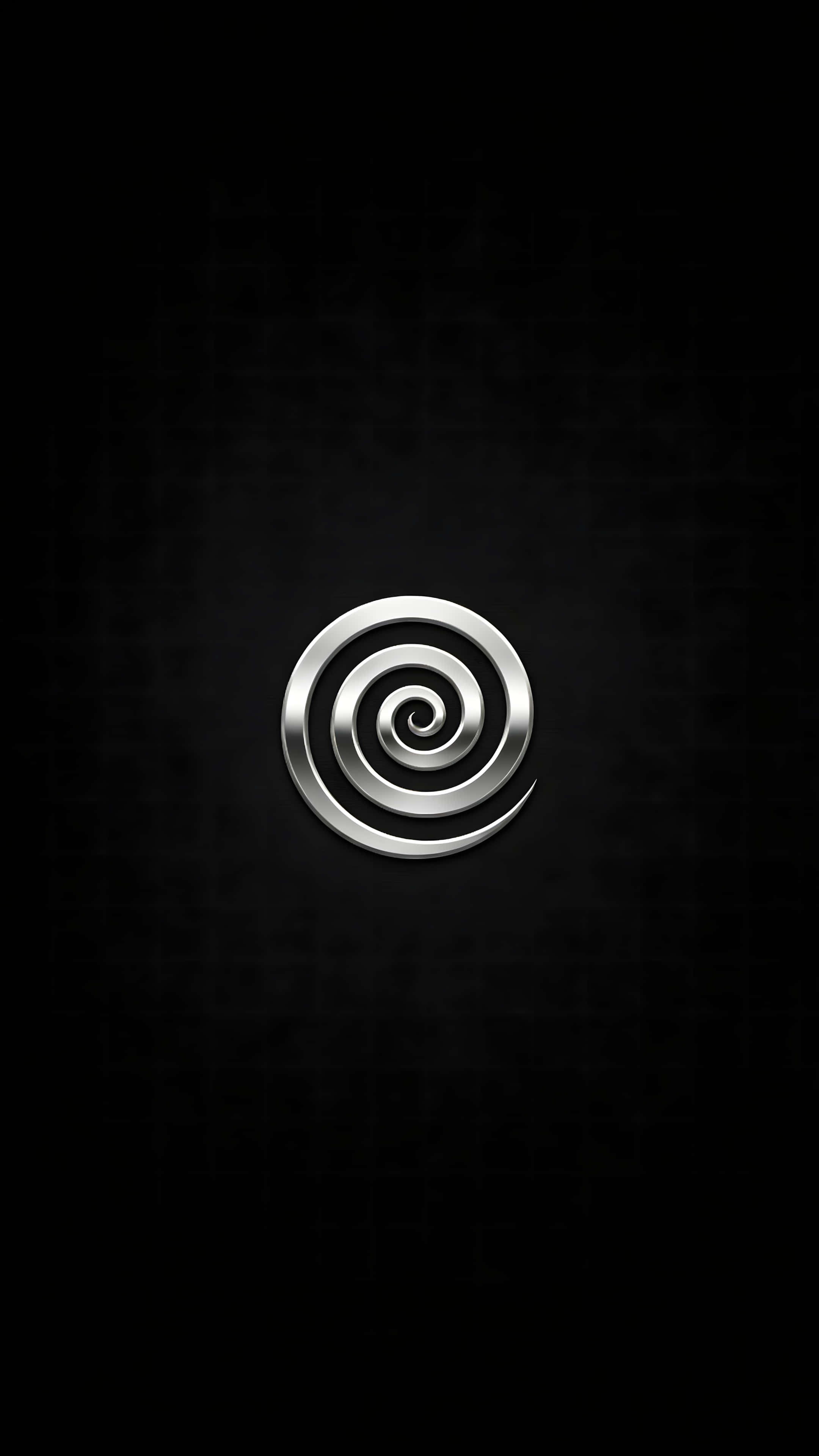 Swirl Design 桌布 壁紙 — 一個金屬銀色螺旋標誌，居中放置在帶有微妙網格圖案的紋理黑色背景上。
