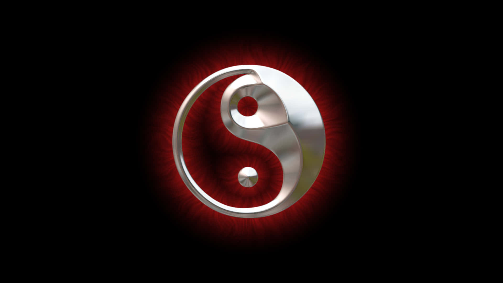 Yin Yang 4K 桌布 壁紙 — 一個金屬陰陽符號在黑色背景上發出紅光。