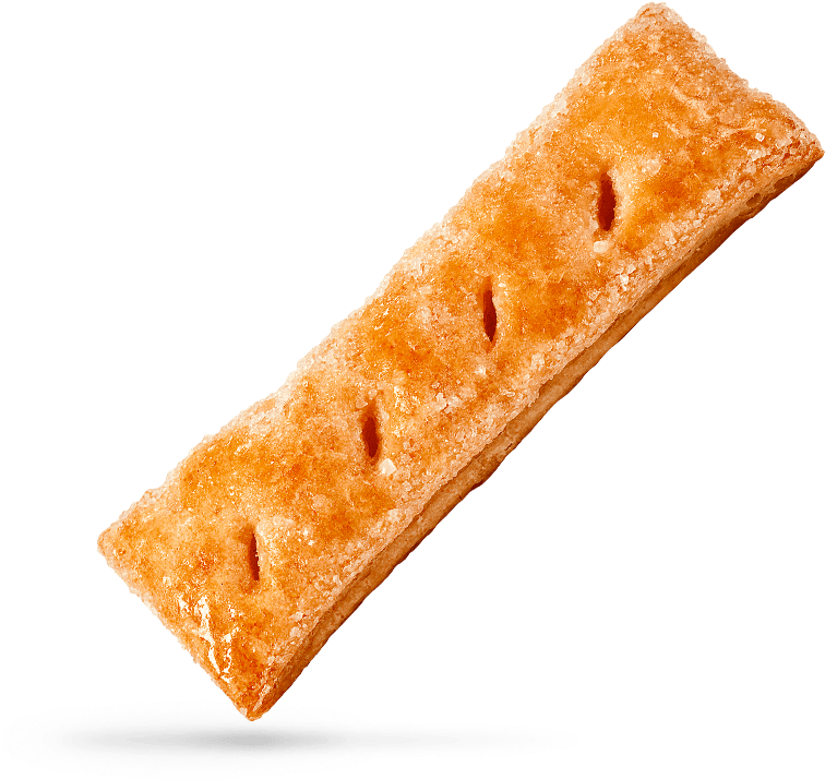 Biscuit 桌布 壁紙 — 一個金棕色長方形糕點，帶有糖晶體和裂縫，在純黑色背景上漂浮。