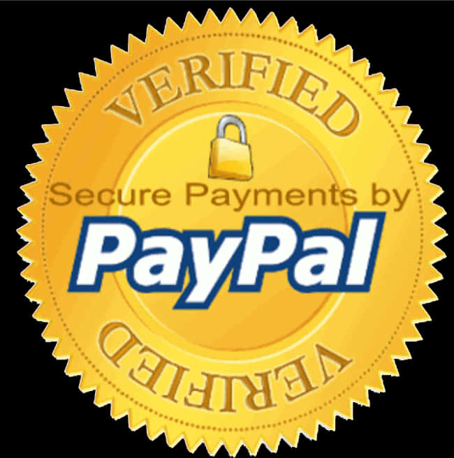 Paypal Logo 桌布 壁紙 — 一個金色圓形印章，邊緣呈鋸齒狀，頂部和底部顯示「VERIFIED」，中間顯示「Secure Payments by PayPal」，品牌名稱上方有一個掛鎖圖示。