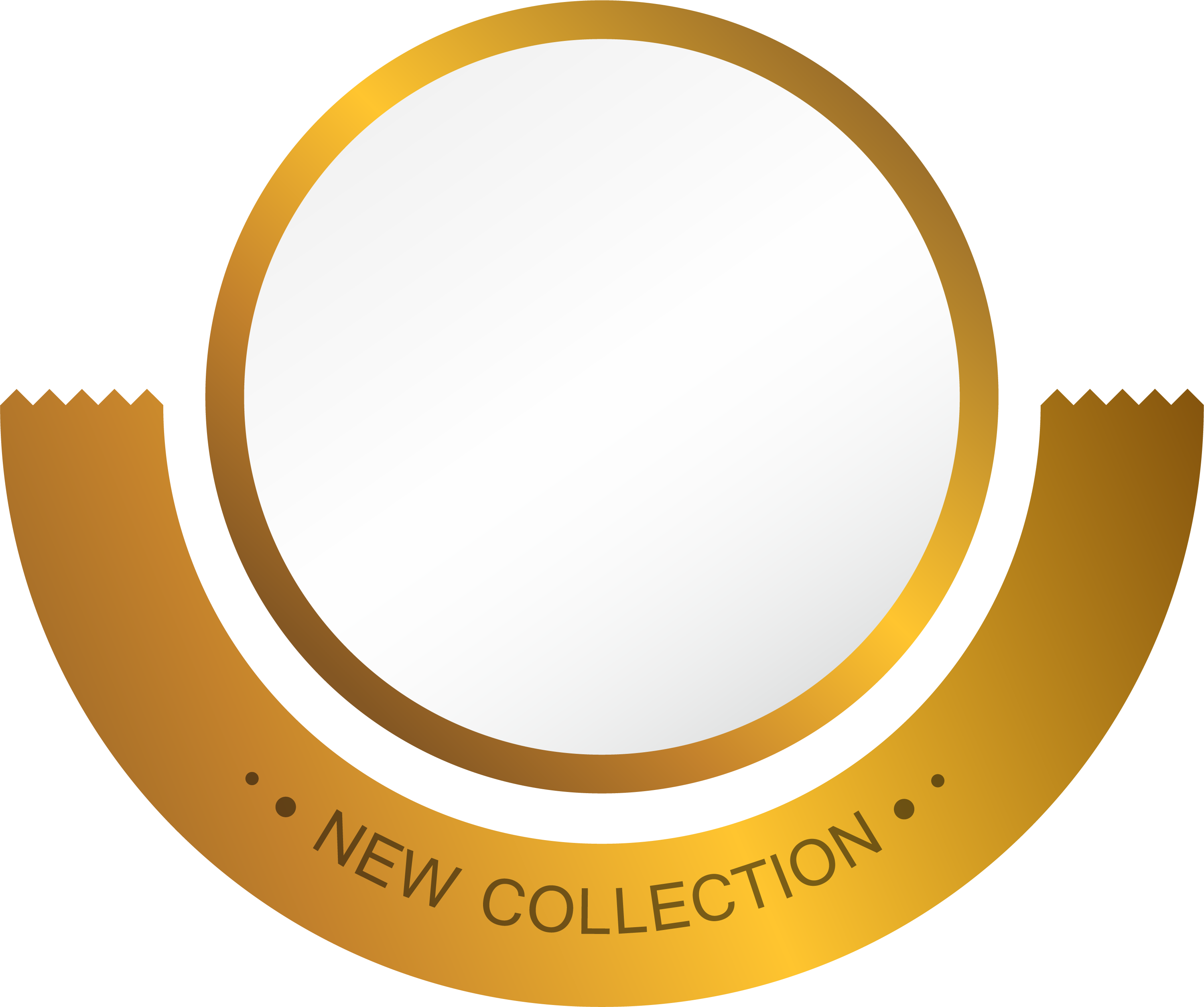 Circle Shape 桌布 壁紙 — 一個金色圓形徽章，帶有鋸齒狀末端，上面寫著 new collection，背景為白色。