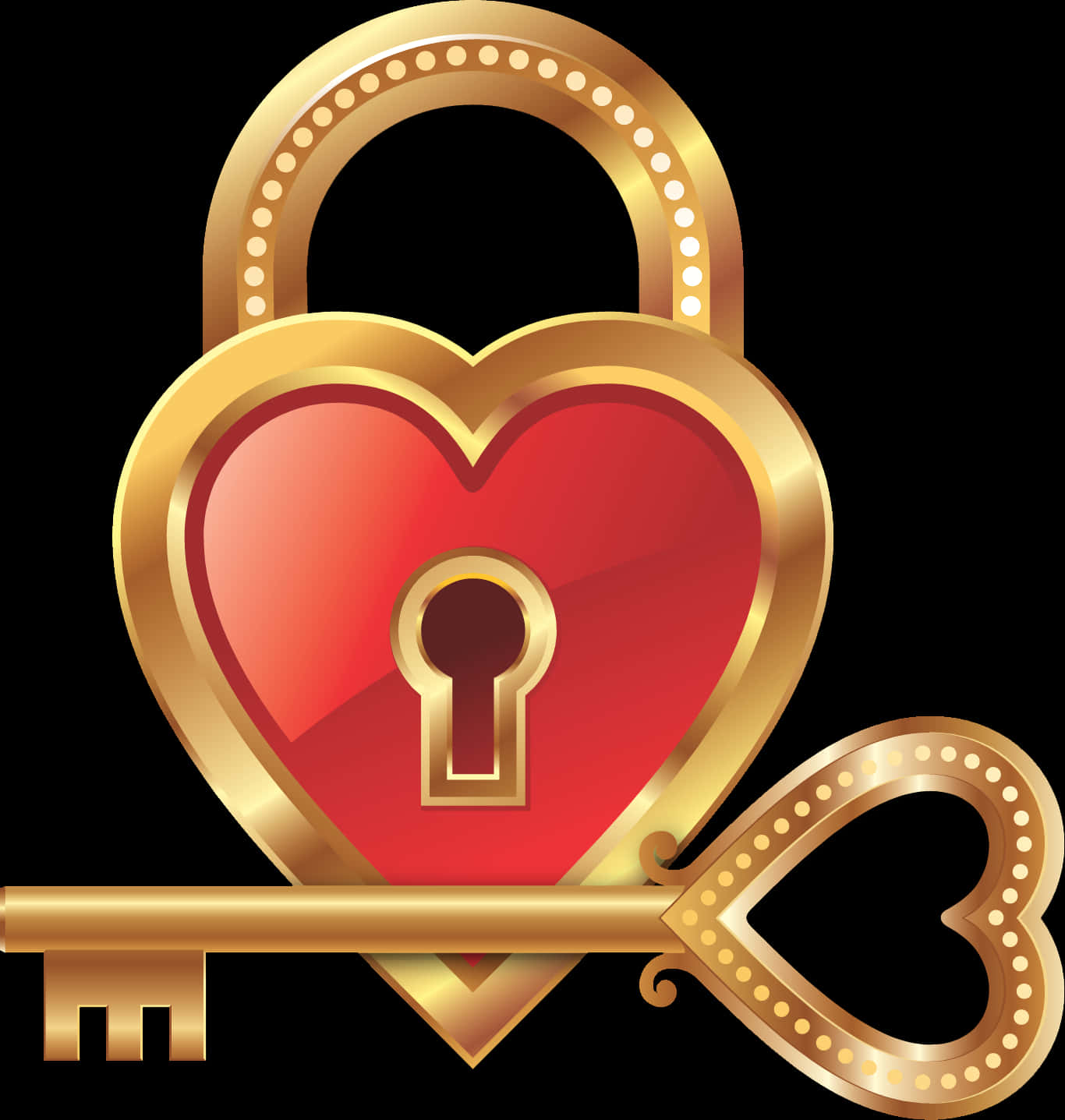 Love Emoji 桌布 壁紙 — 一個金色心形掛鎖搭配一把相配的鑰匙，置於黑色背景上，象徵愛情與安全。