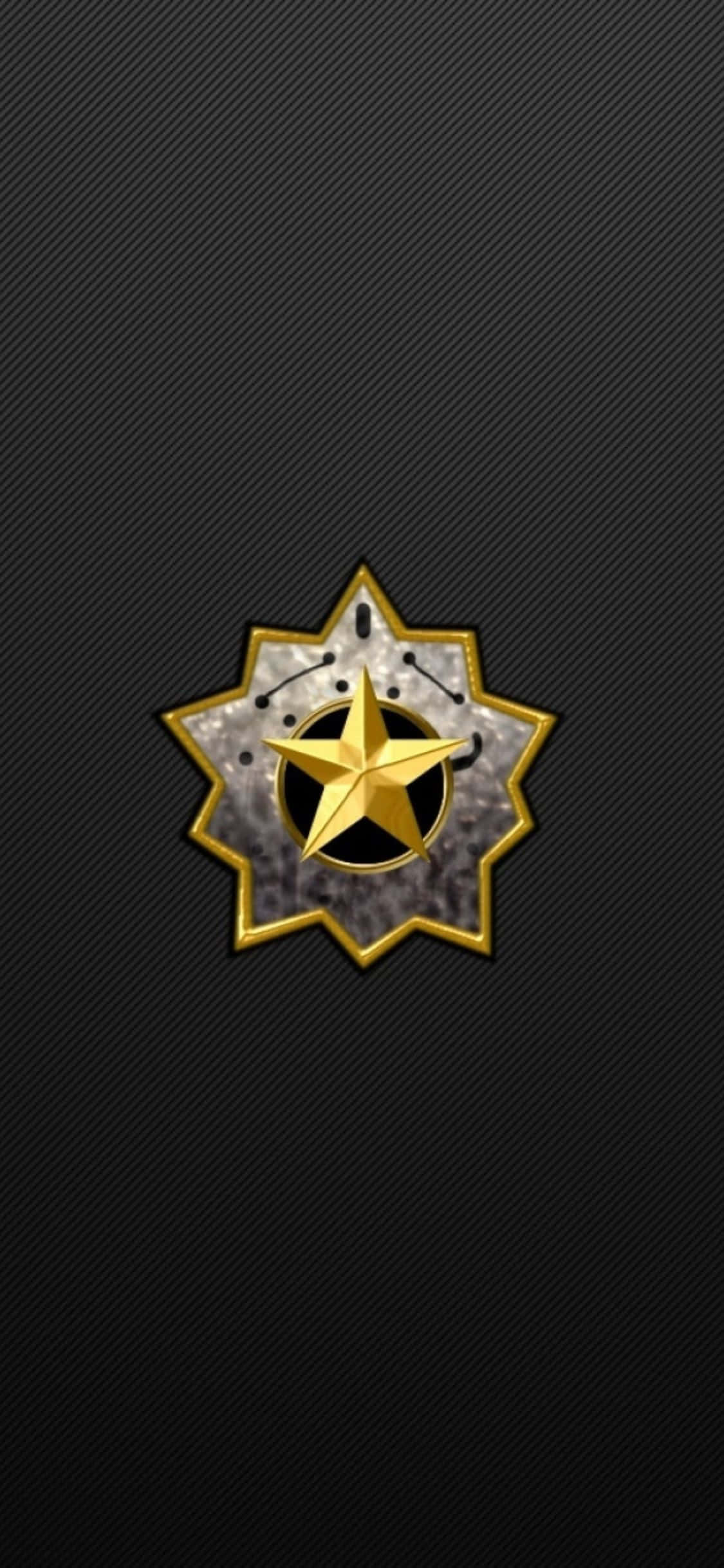 iPhone X Counter-strike Global Offensive 桌布 壁紙 — 一個金色星星徽章，中心為金屬星星，位於有紋理的黑色碳纖維背景上。