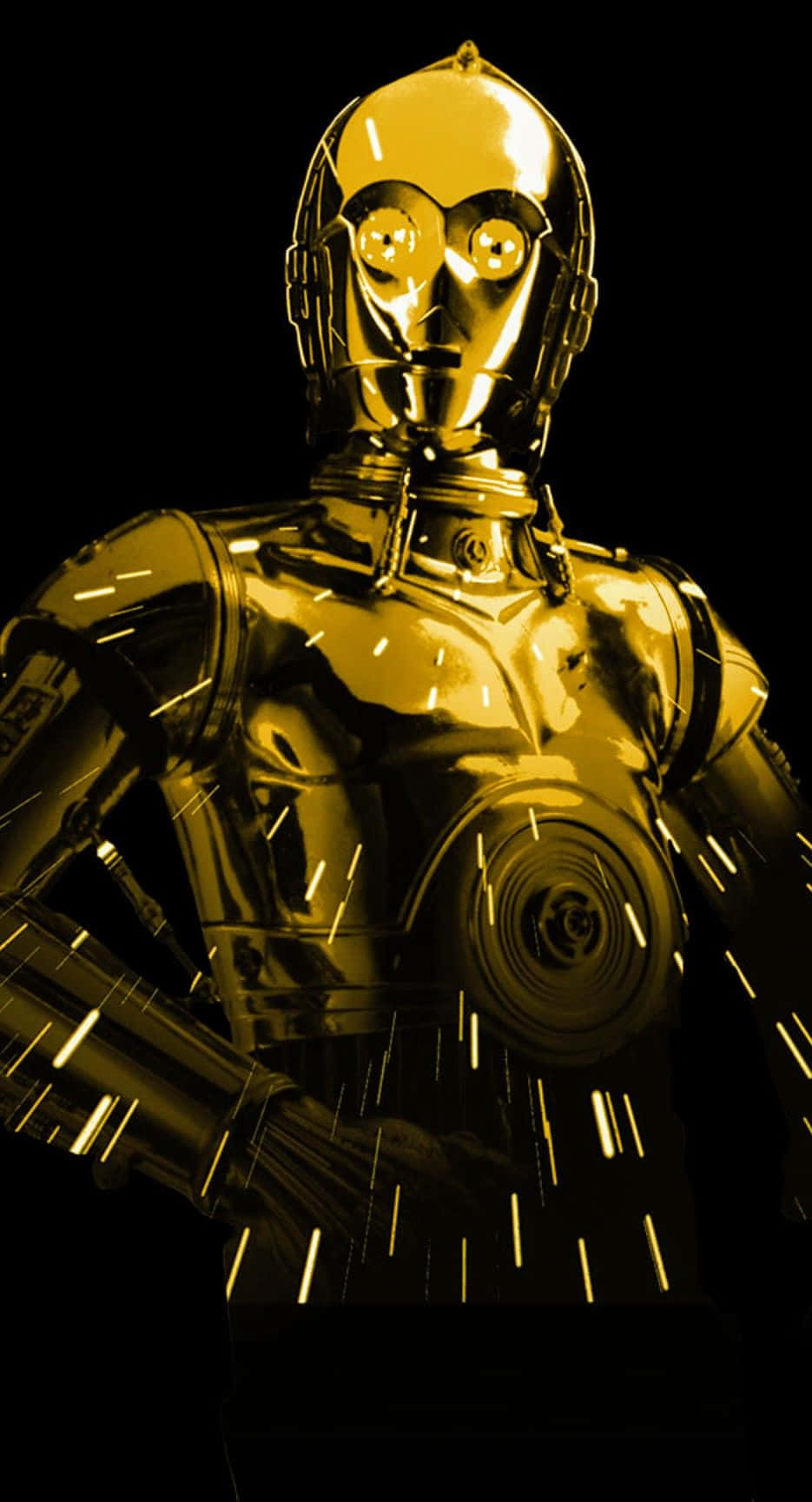 C-3po 桌布 壁紙 — 一個金色機器人站在黑色背景前，發光的火花在其金屬形體周圍飛舞。