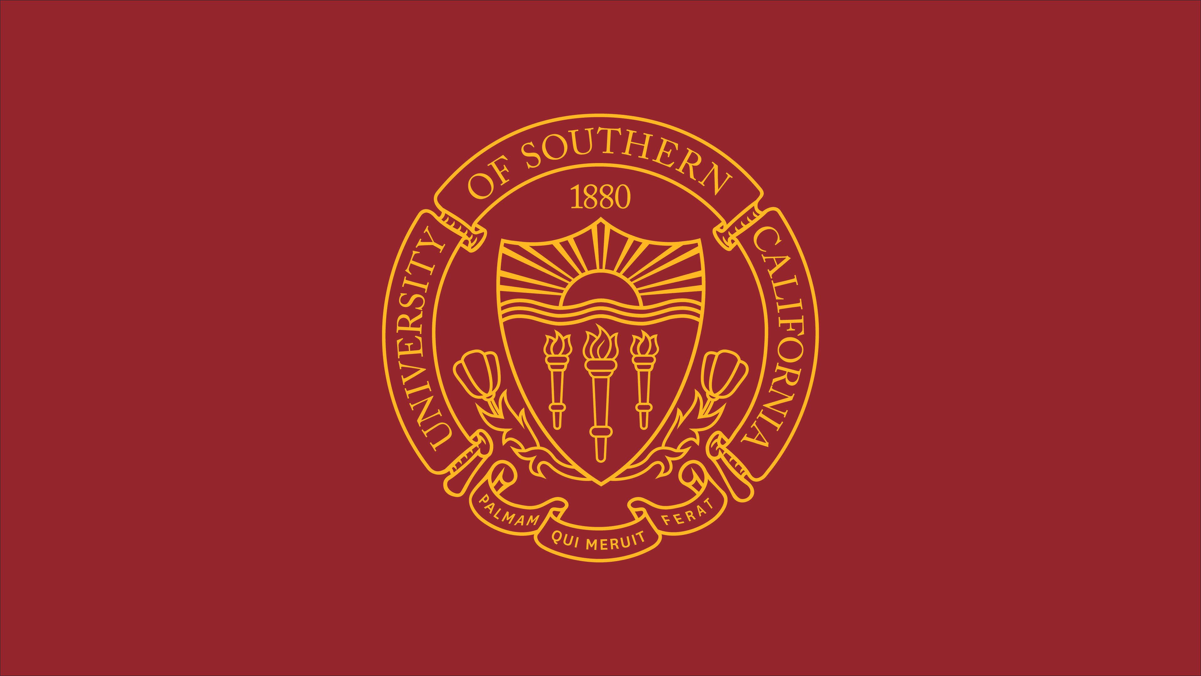 Usc 桌布 壁紙 — 一個金色的南加州大學徽章，居中放置在深栗色背景上。