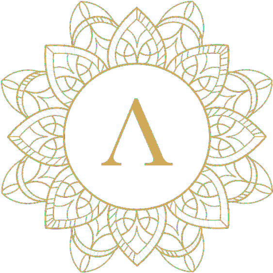 icon 桌布 壁紙 — 一個金色的希臘字母 Lambda 位於一個精緻的曼陀羅風格花環中央，背景為黑色。