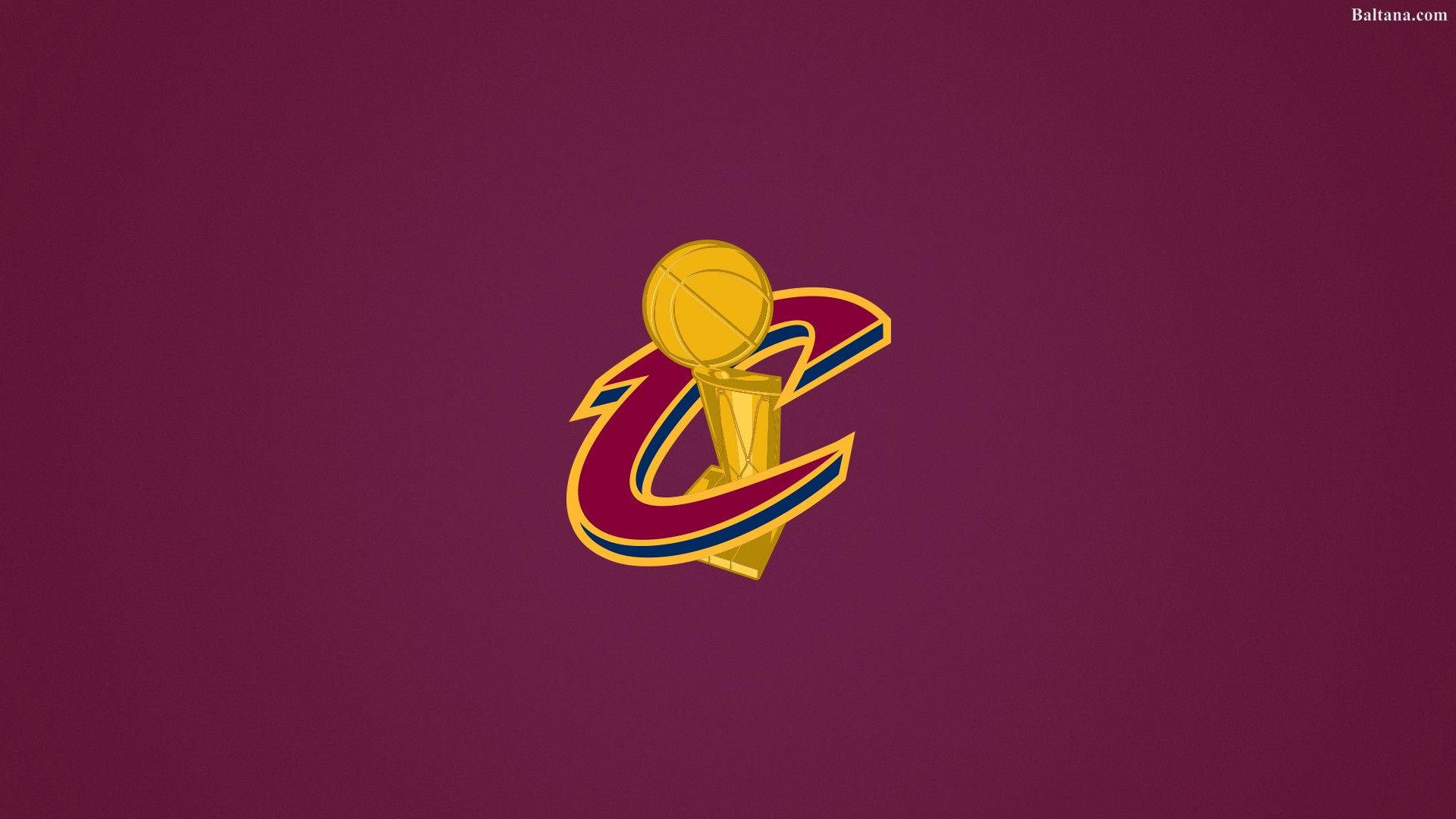 cavaliers 桌布 壁紙 — 一個金色籃球獎盃放在一個風格化的酒紅色 'C' 標誌上，背景是純深酒紅色。